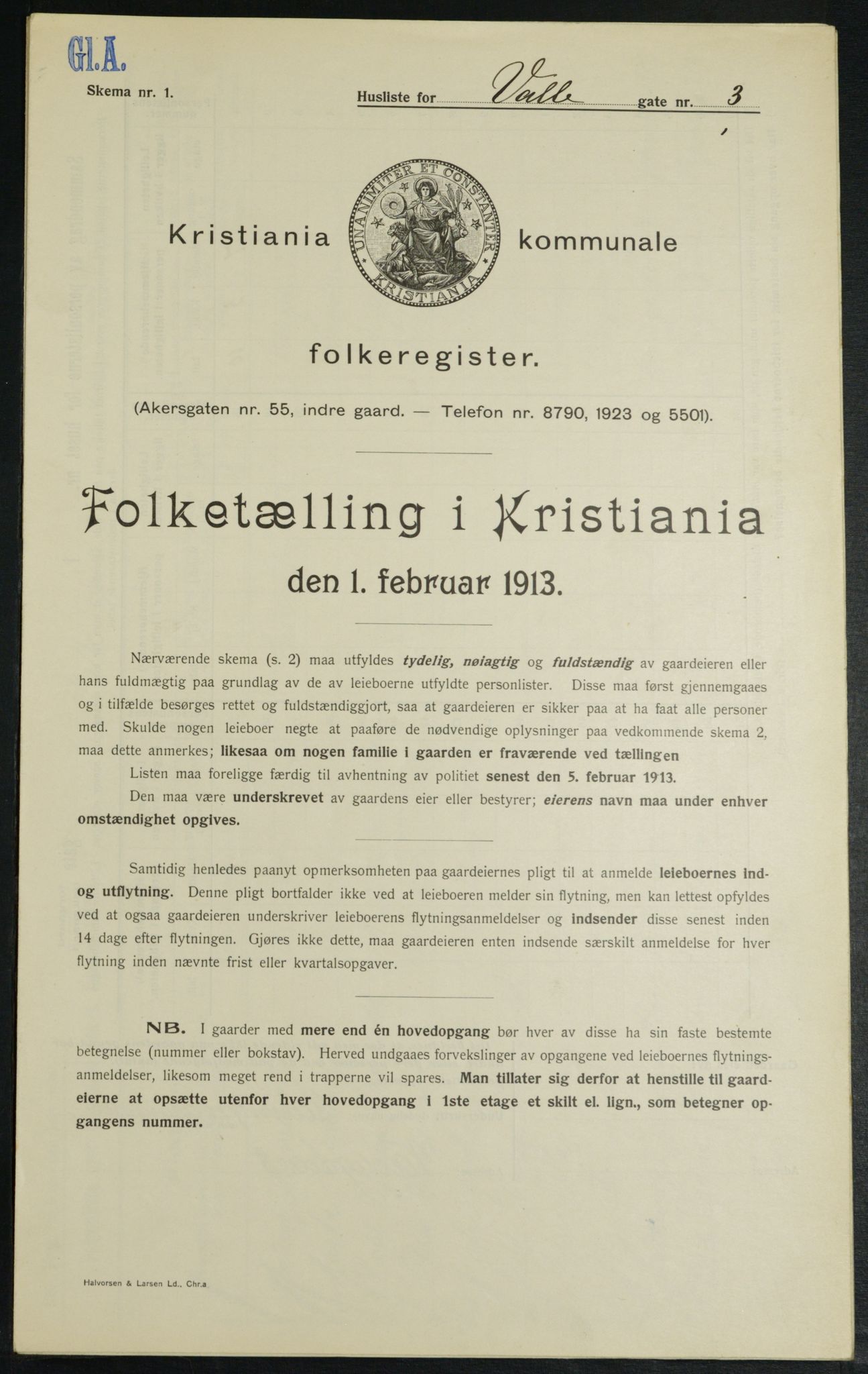 OBA, Municipal Census 1913 for Kristiania, 1913, p. 121722