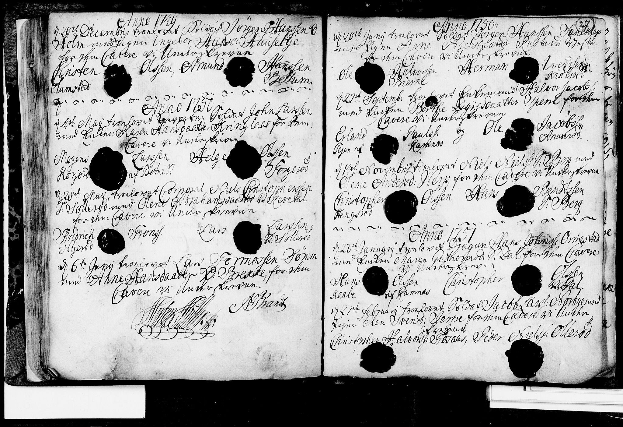 Våle kirkebøker, AV/SAKO-A-334/H/Hb/L0001: Best man's statements no. 1, 1733-1755, p. 27