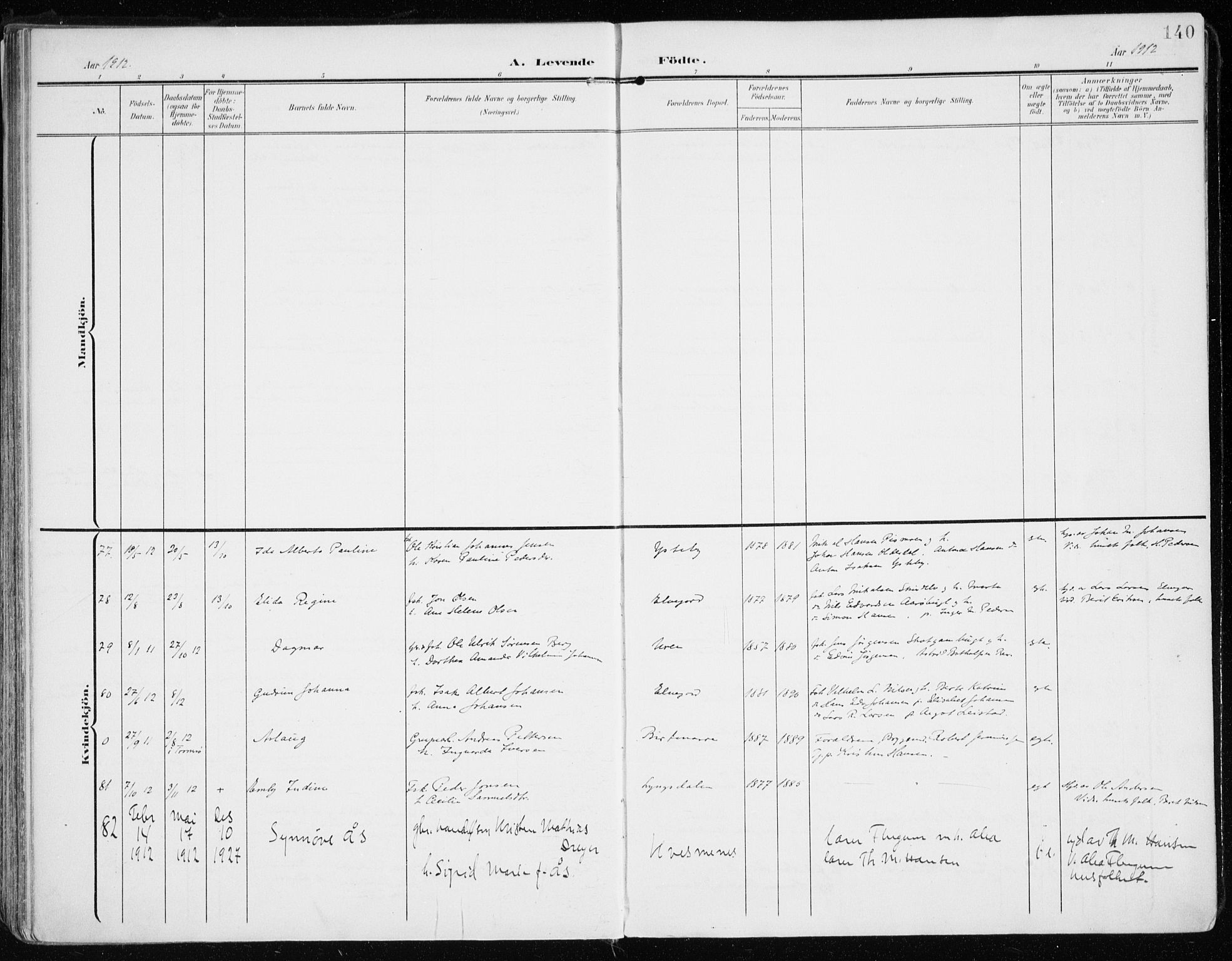 Lyngen sokneprestembete, AV/SATØ-S-1289/H/He/Hea/L0011kirke: Parish register (official) no. 11, 1903-1913, p. 140