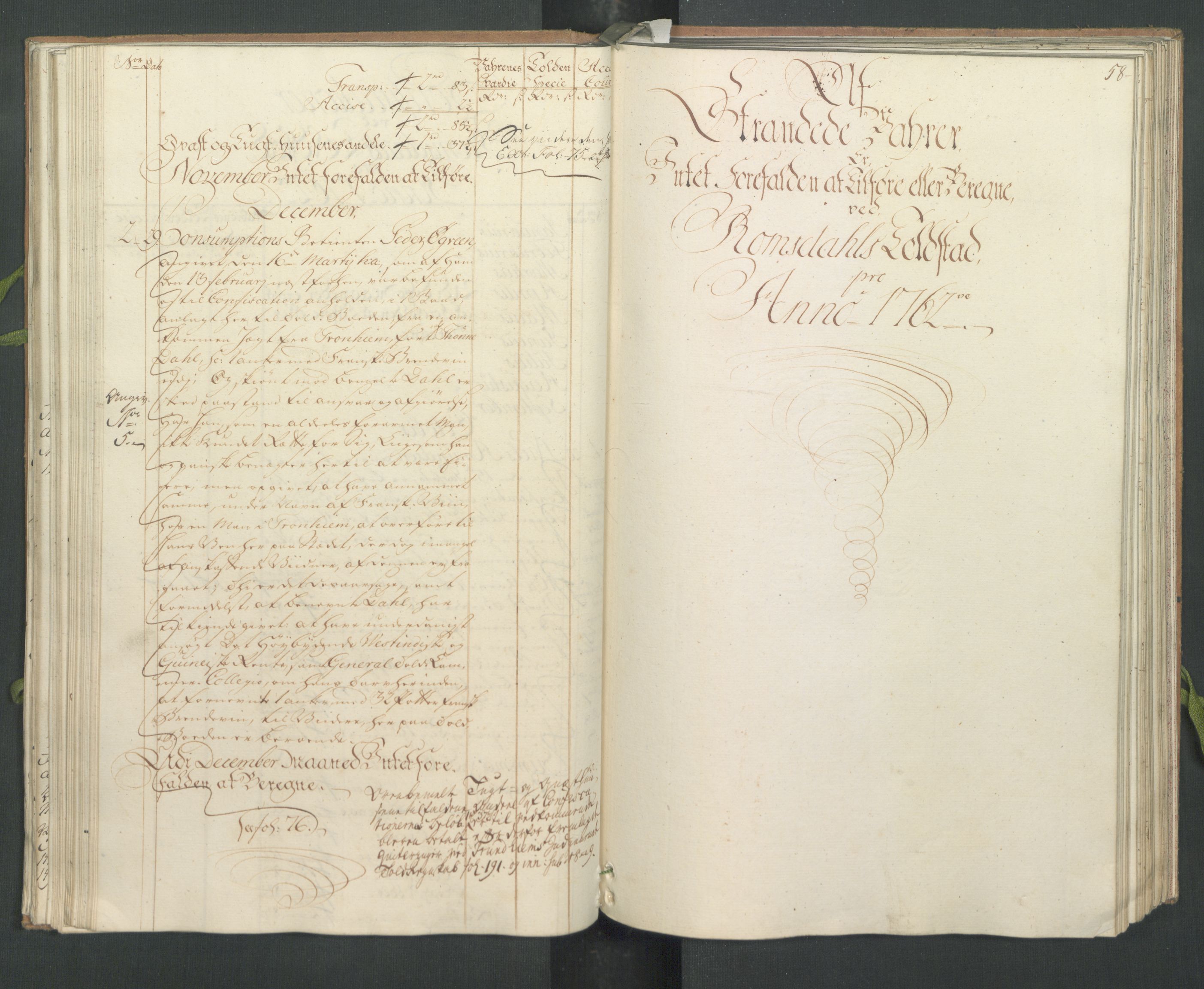 Generaltollkammeret, tollregnskaper, RA/EA-5490/R31/L0023/0001: Tollregnskaper Molde / Hovedtollbok, 1762, p. 57b-58a