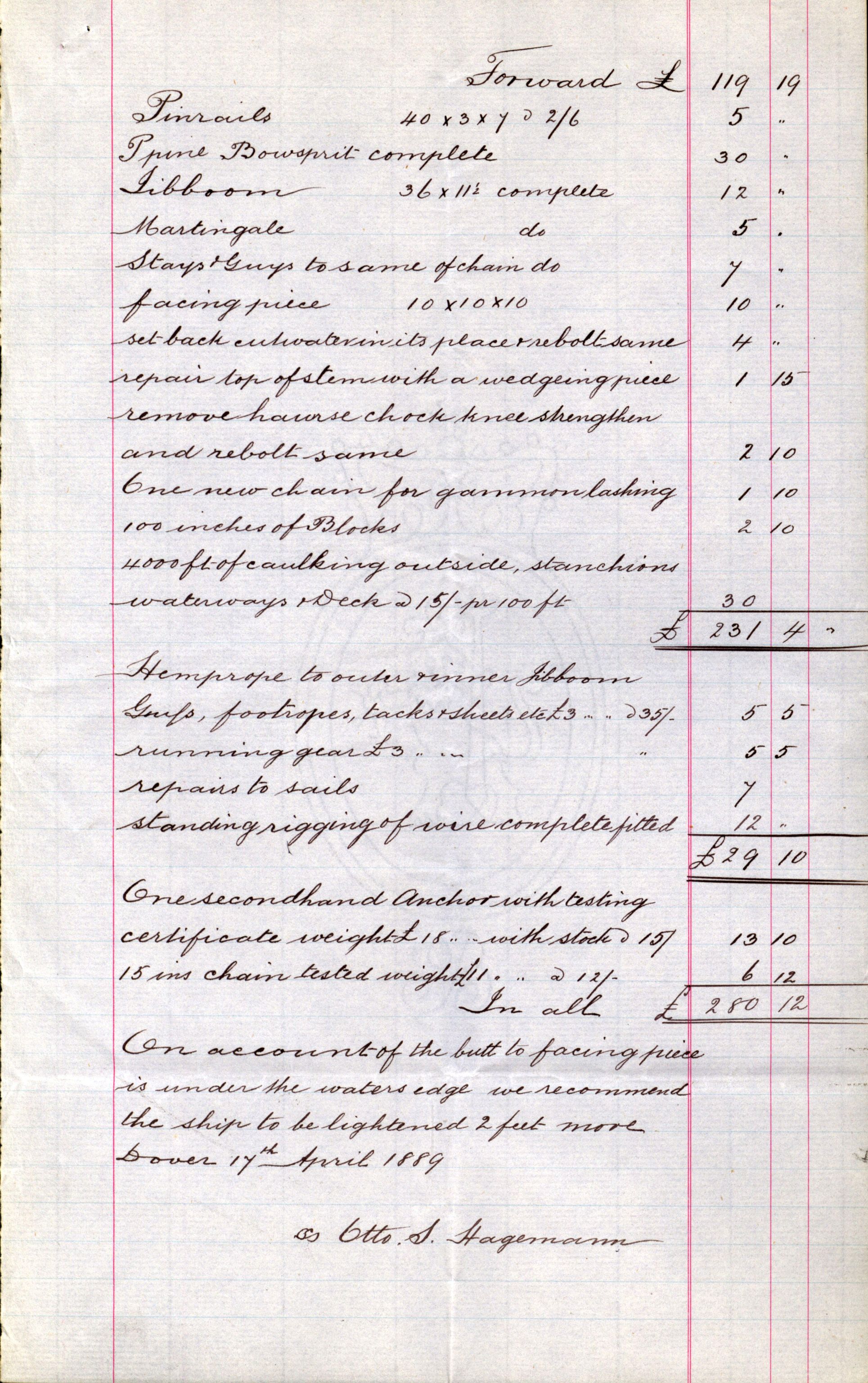 Pa 63 - Østlandske skibsassuranceforening, VEMU/A-1079/G/Ga/L0023/0010: Havaridokumenter / Johannes Rød, Deodata, Eidsvold, Bothnia, Brillant, 1889, p. 32