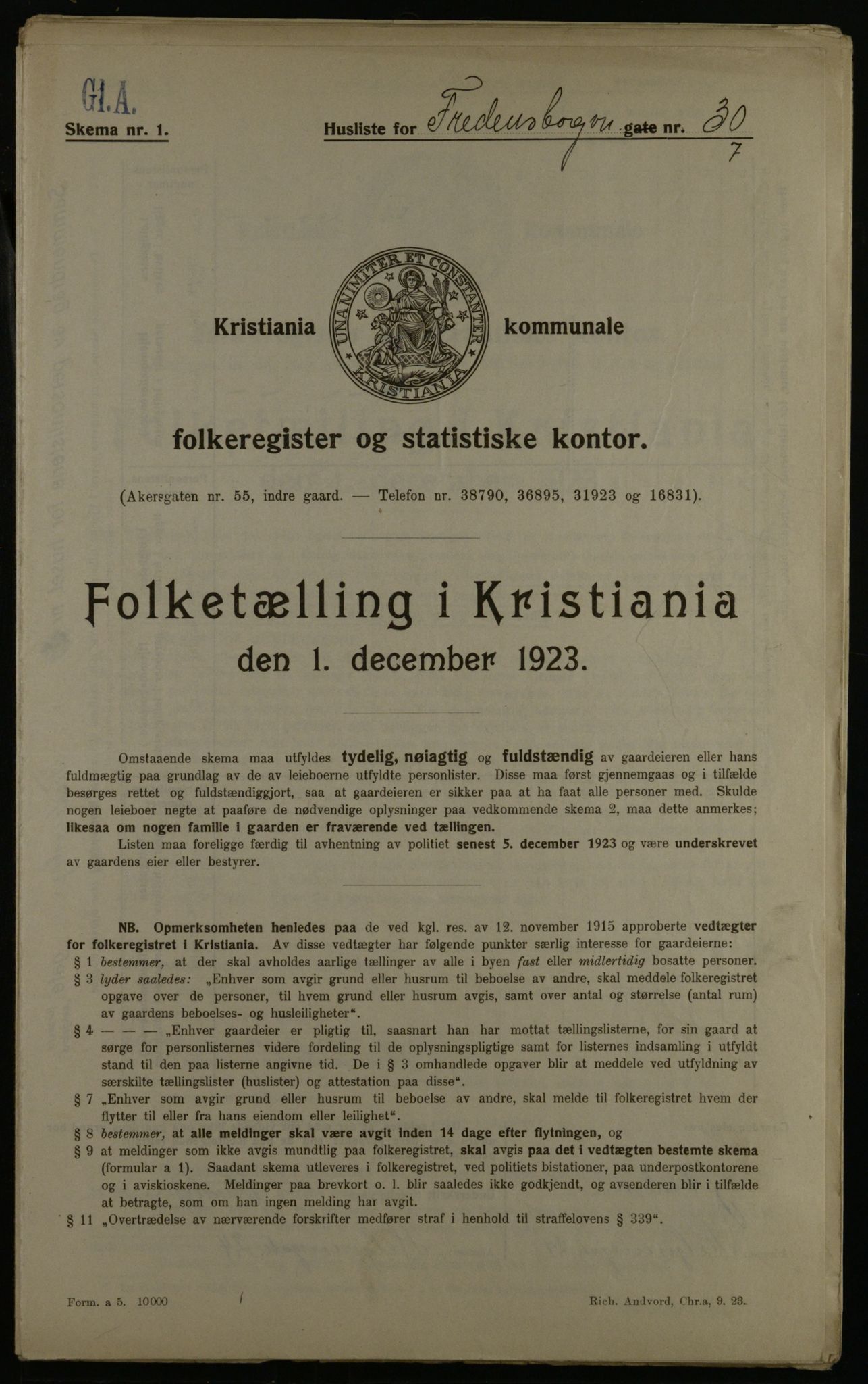 OBA, Municipal Census 1923 for Kristiania, 1923, p. 29188