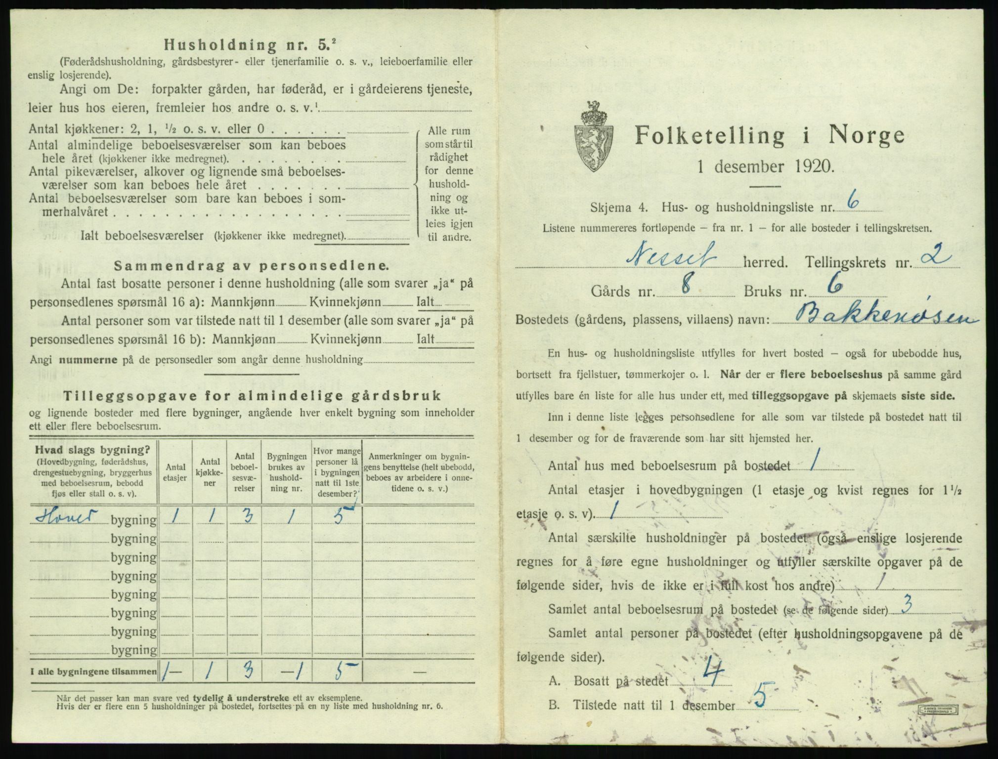 SAT, 1920 census for Nesset, 1920, p. 108