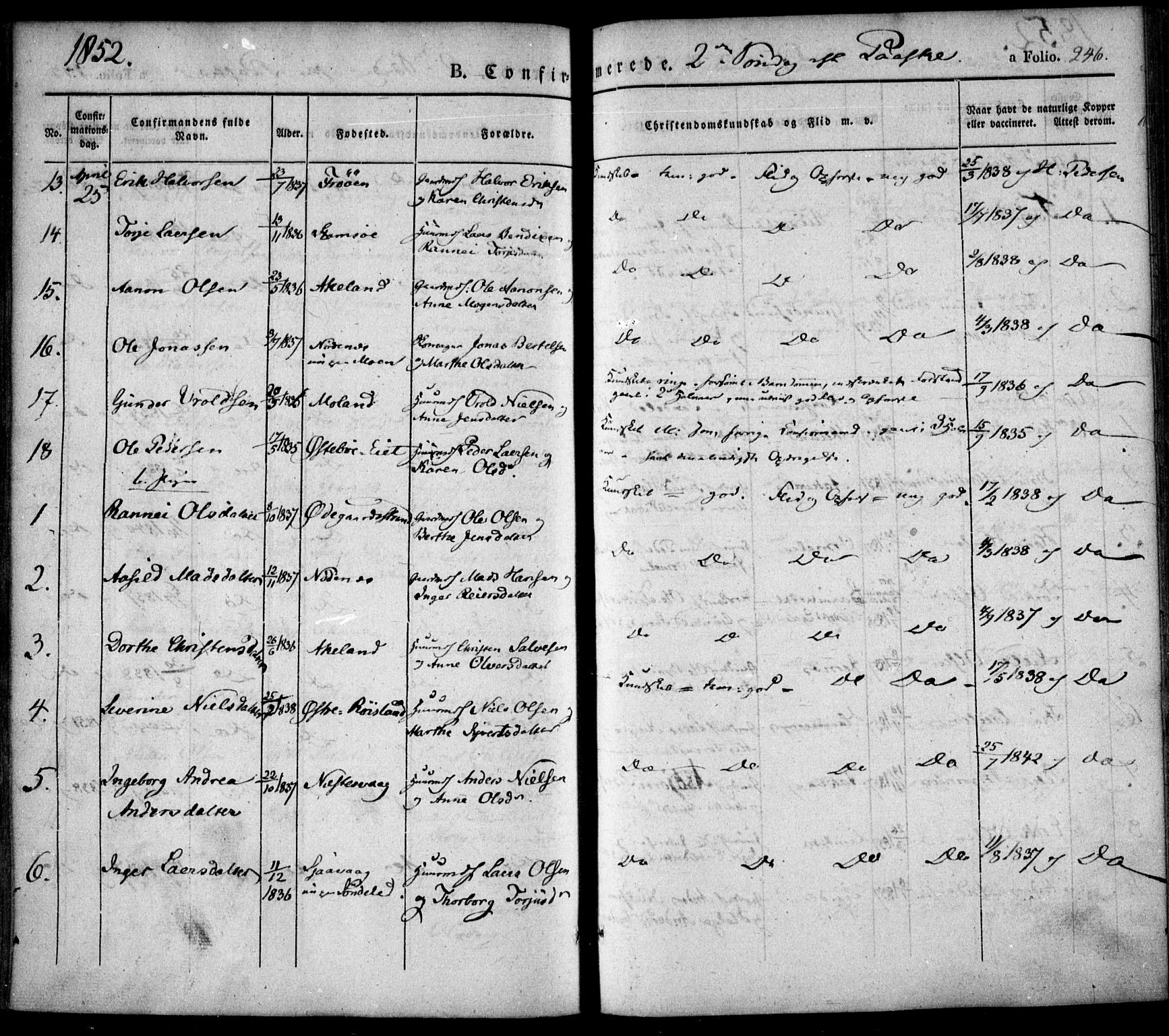 Søndeled sokneprestkontor, AV/SAK-1111-0038/F/Fa/L0002: Parish register (official) no. A 2, 1839-1860, p. 246