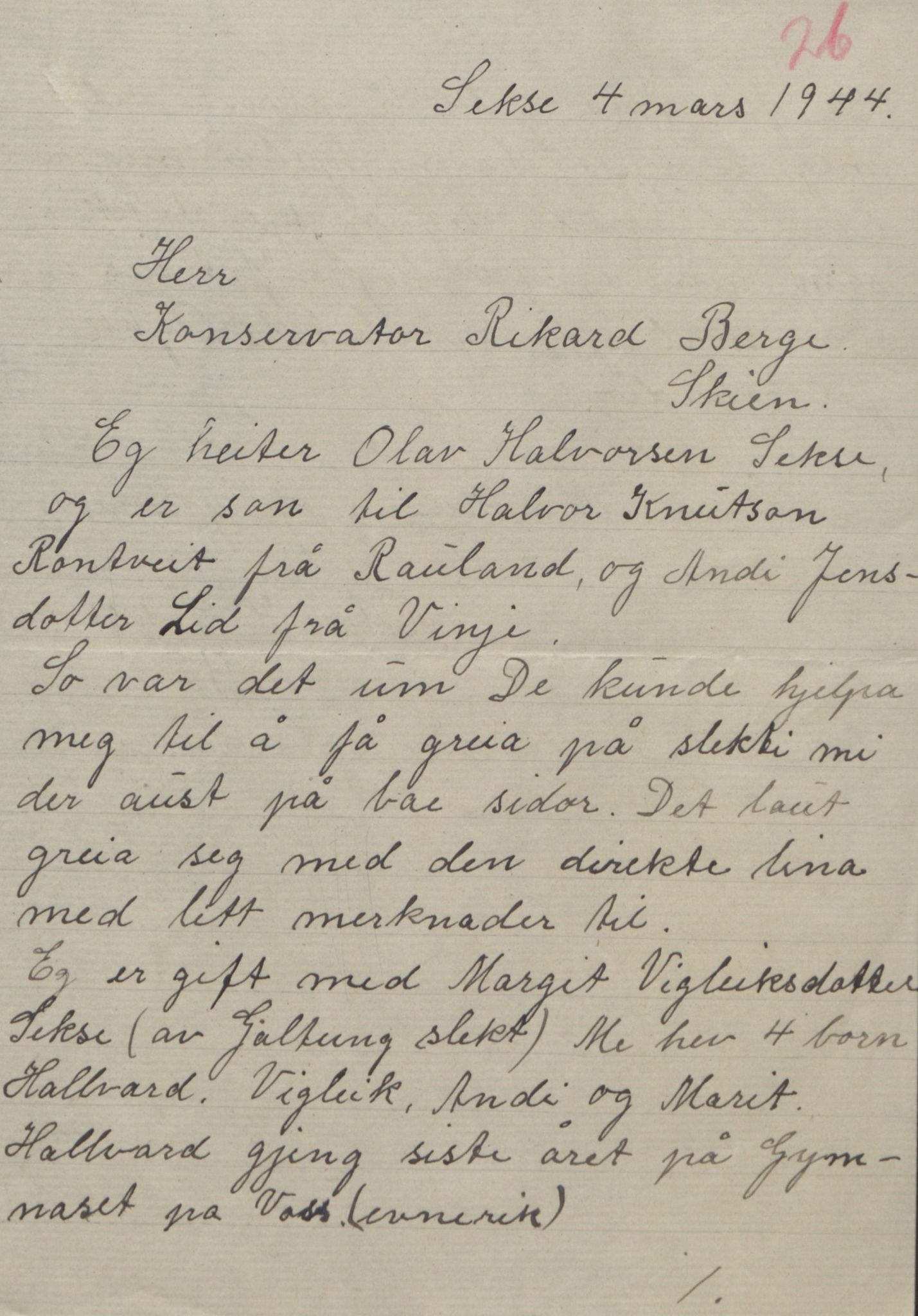 Rikard Berge, TEMU/TGM-A-1003/F/L0018/0056: 600-656 / 655 Brev, kataloger og andre papir til Rikard Berge. Konvolutten merka: Postpapir8, 1910-1950, p. 26