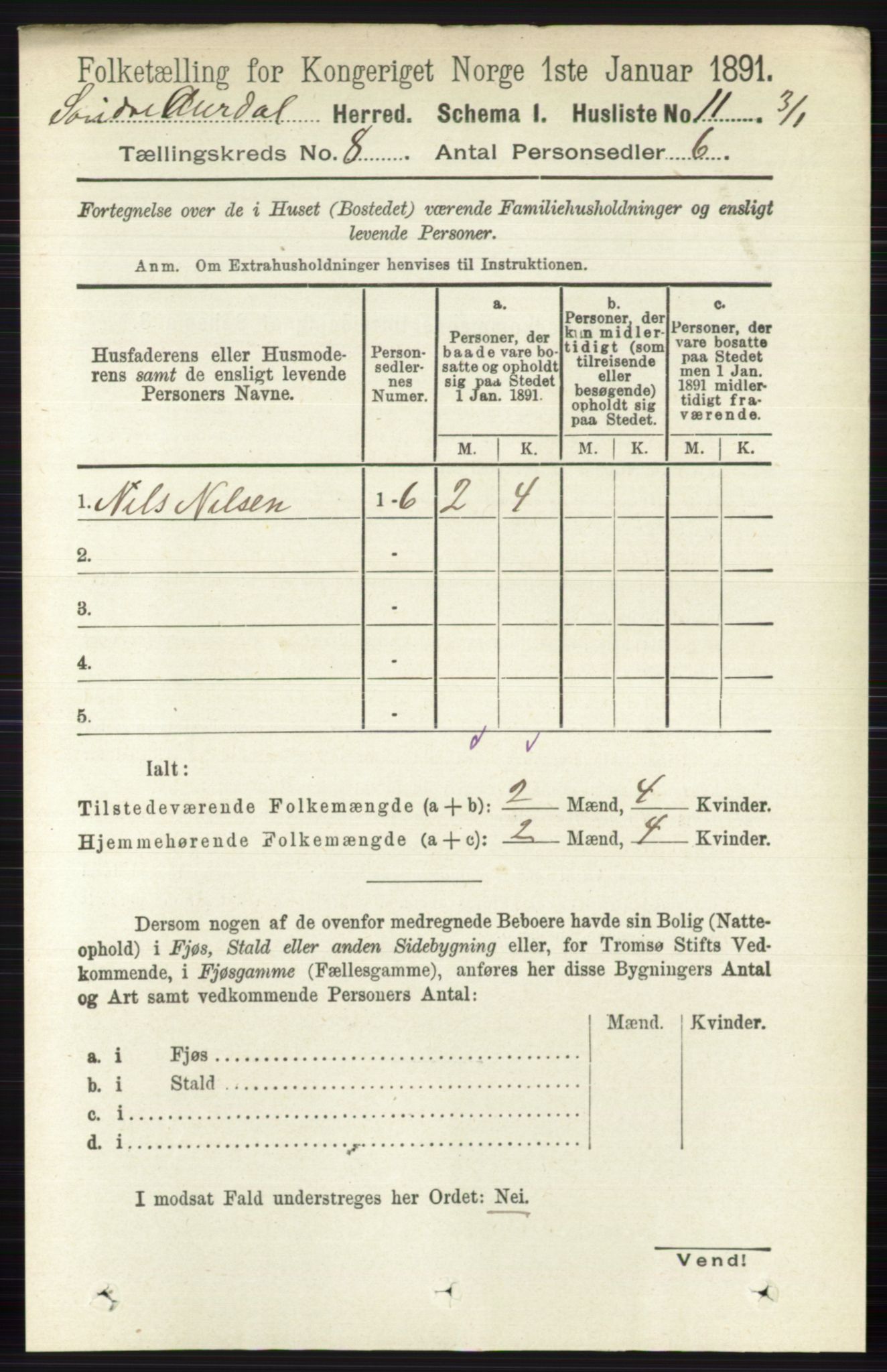 RA, 1891 census for 0540 Sør-Aurdal, 1891, p. 4761