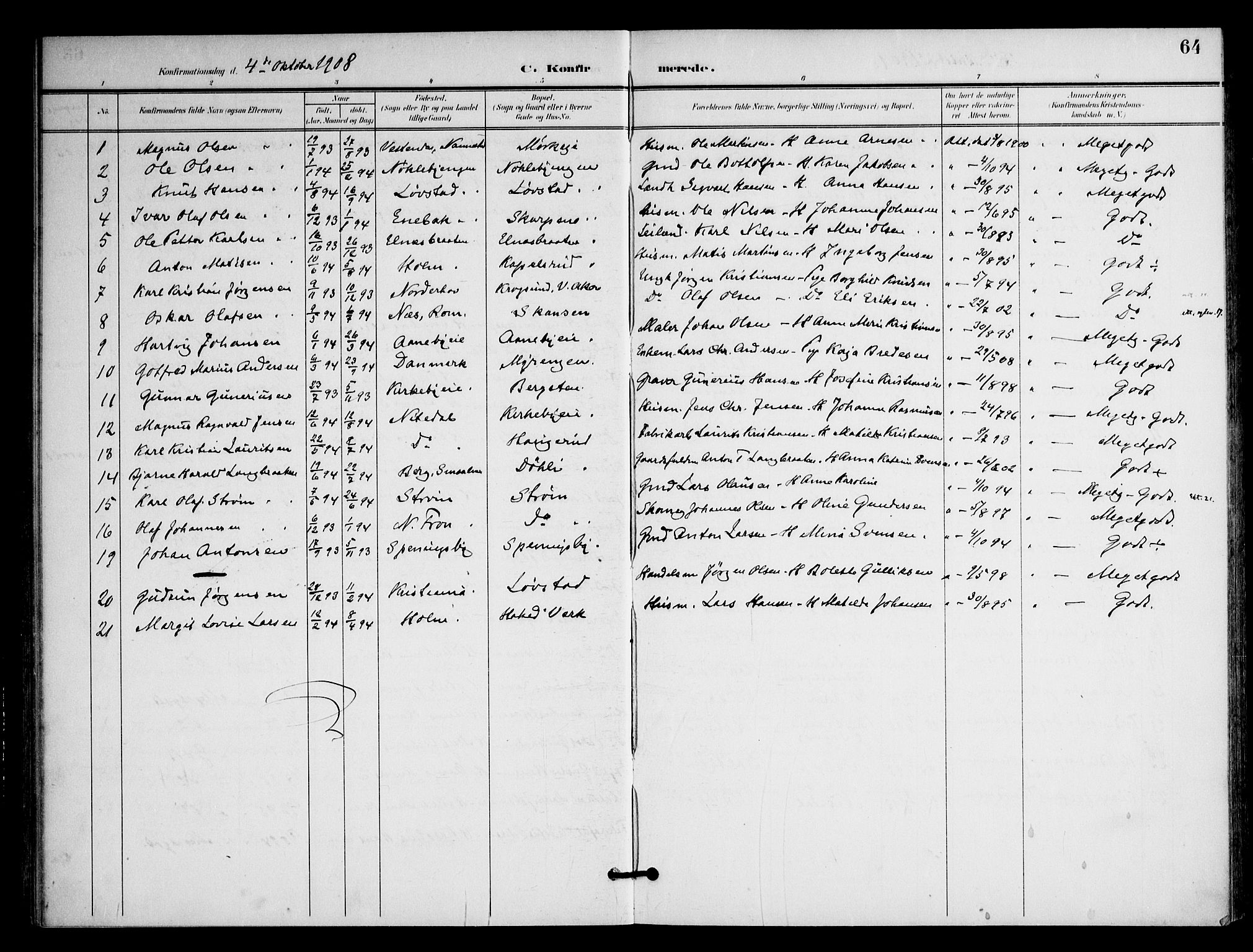 Nittedal prestekontor Kirkebøker, SAO/A-10365a/F/Fb/L0002: Parish register (official) no. II 2, 1902-1921, p. 64