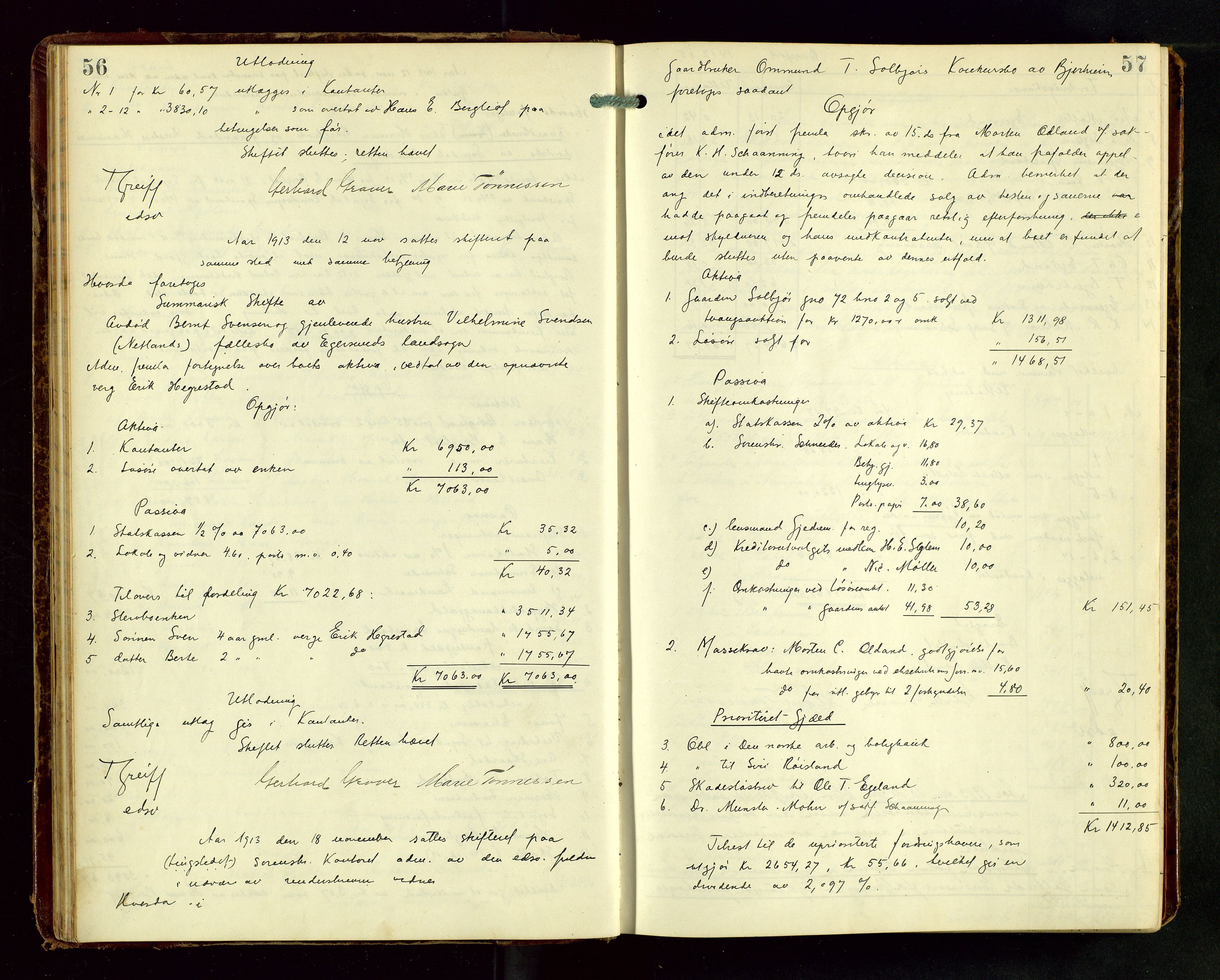 Dalane sorenskriveri, AV/SAST-A-100309/001/5/500/500BD/L0002: UTLODNINGSPROTOKOLL, 1912-1923, p. 56-57