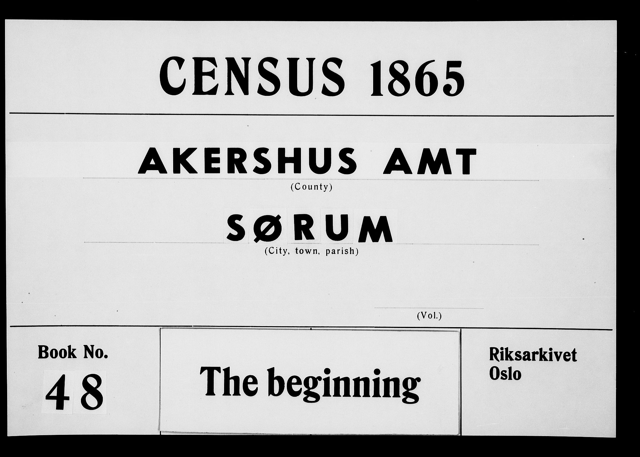 RA, 1865 census for Sørum, 1865, p. 1