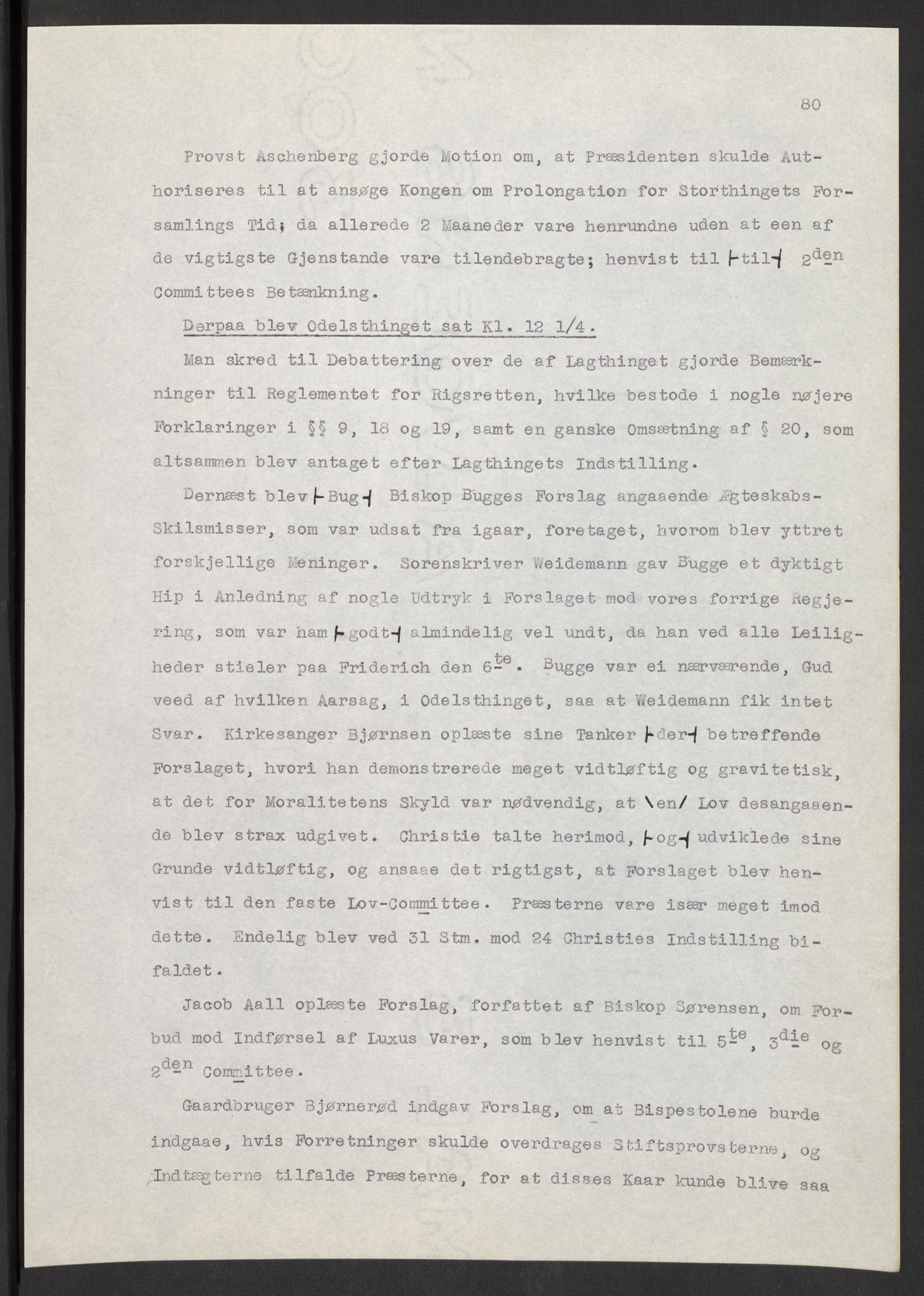 Manuskriptsamlingen, AV/RA-EA-3667/F/L0197: Wetlesen, Hans Jørgen (stortingsmann, ingeniørkaptein); Referat fra Stortinget 1815-1816, 1815-1816, p. 80