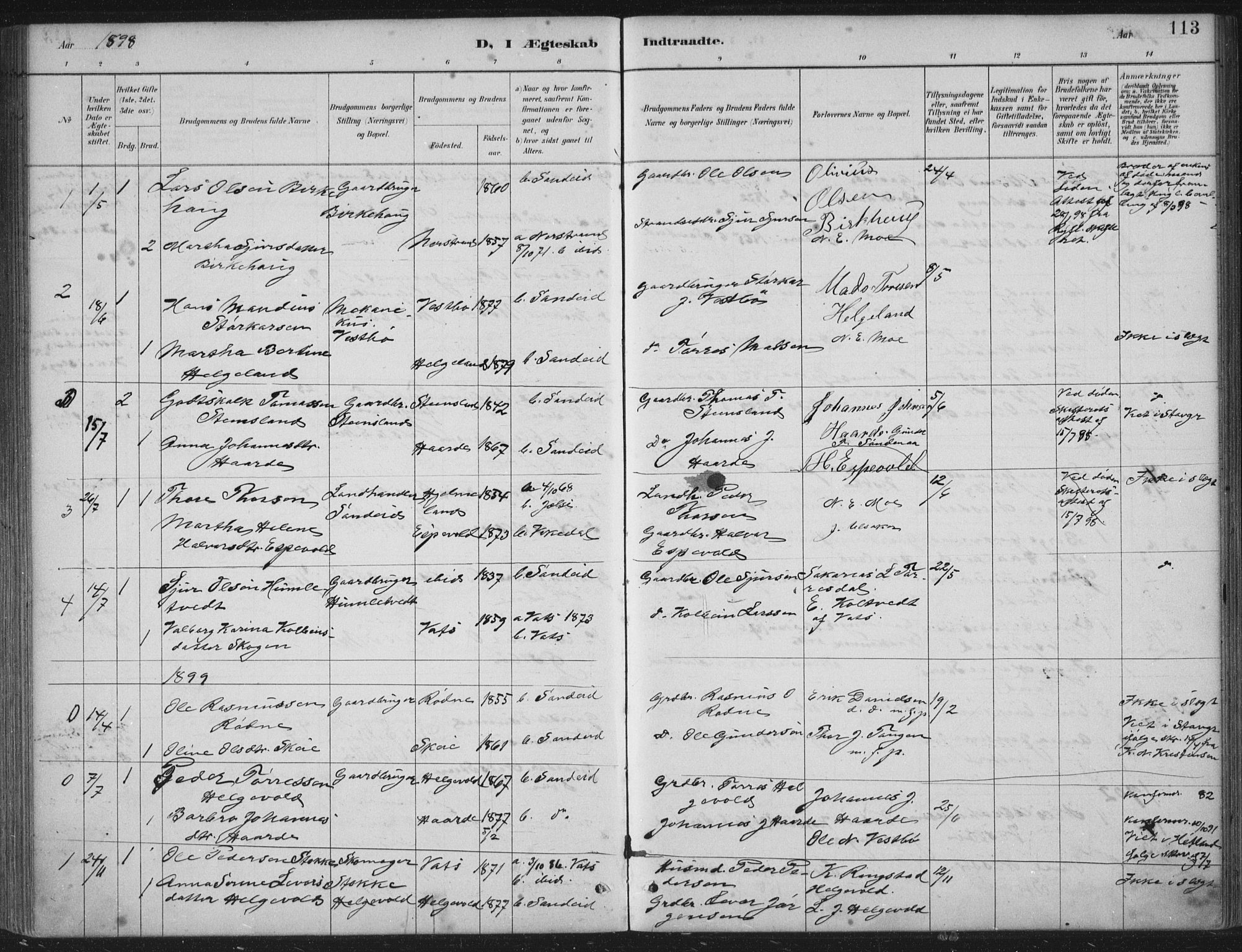 Vikedal sokneprestkontor, AV/SAST-A-101840/01/IV: Parish register (official) no. A 11, 1884-1933, p. 113