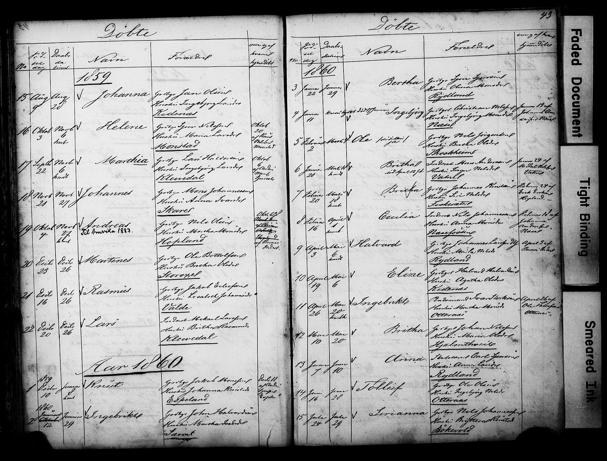 Alversund Sokneprestembete, SAB/A-73901/H/Ha/Hab: Parish register (copy) no. D 1, 1800-1870, p. 43
