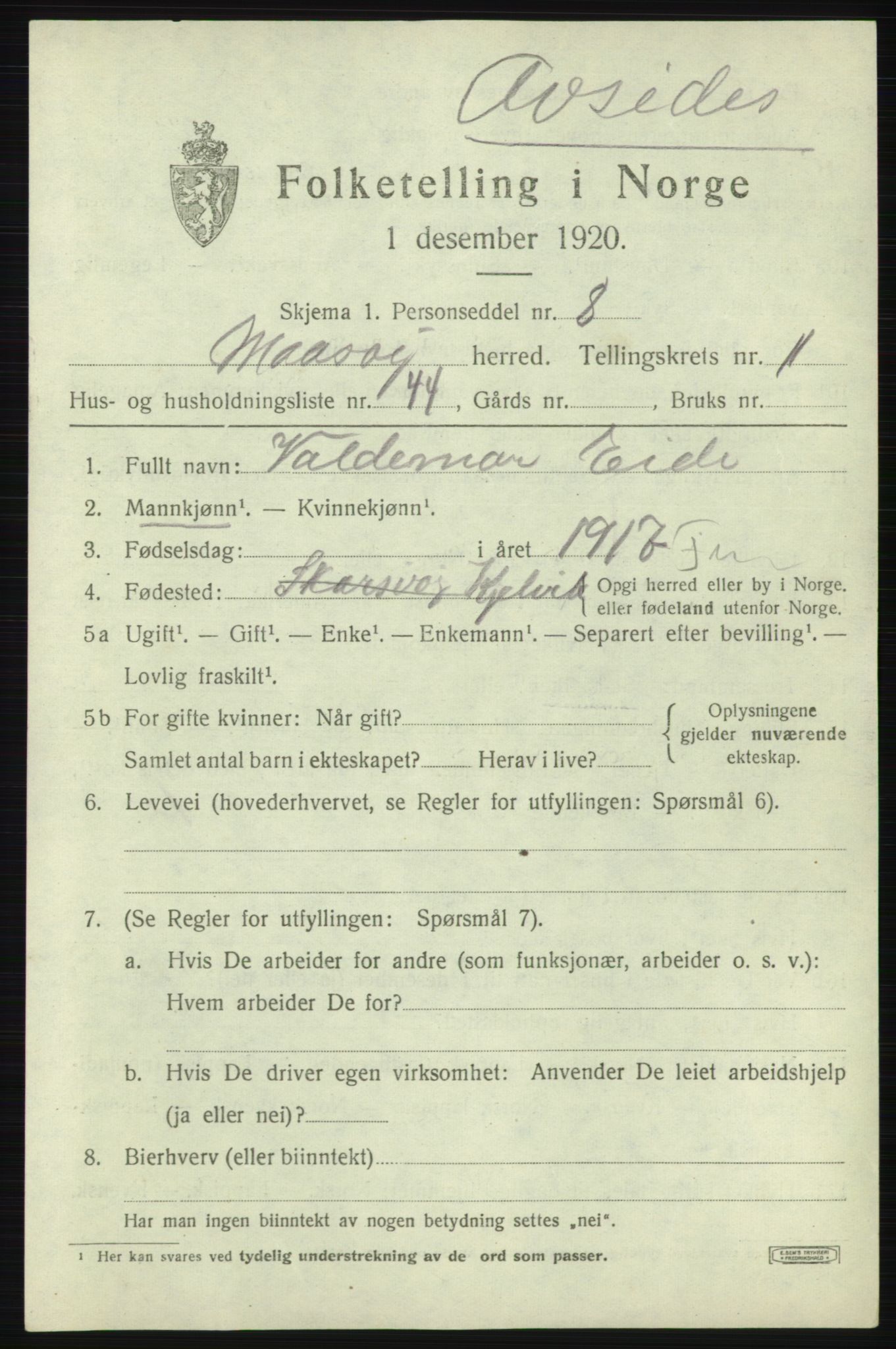 SATØ, 1920 census for Måsøy, 1920, p. 1304