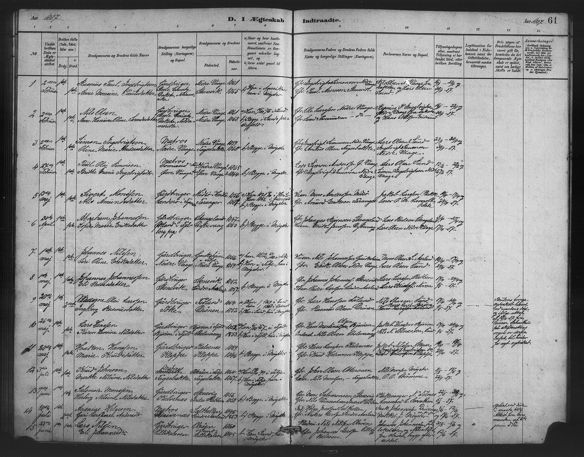 Austevoll sokneprestembete, AV/SAB-A-74201/H/Ha/Hab/Habb/L0003: Parish register (copy) no. B 3, 1879-1888, p. 61