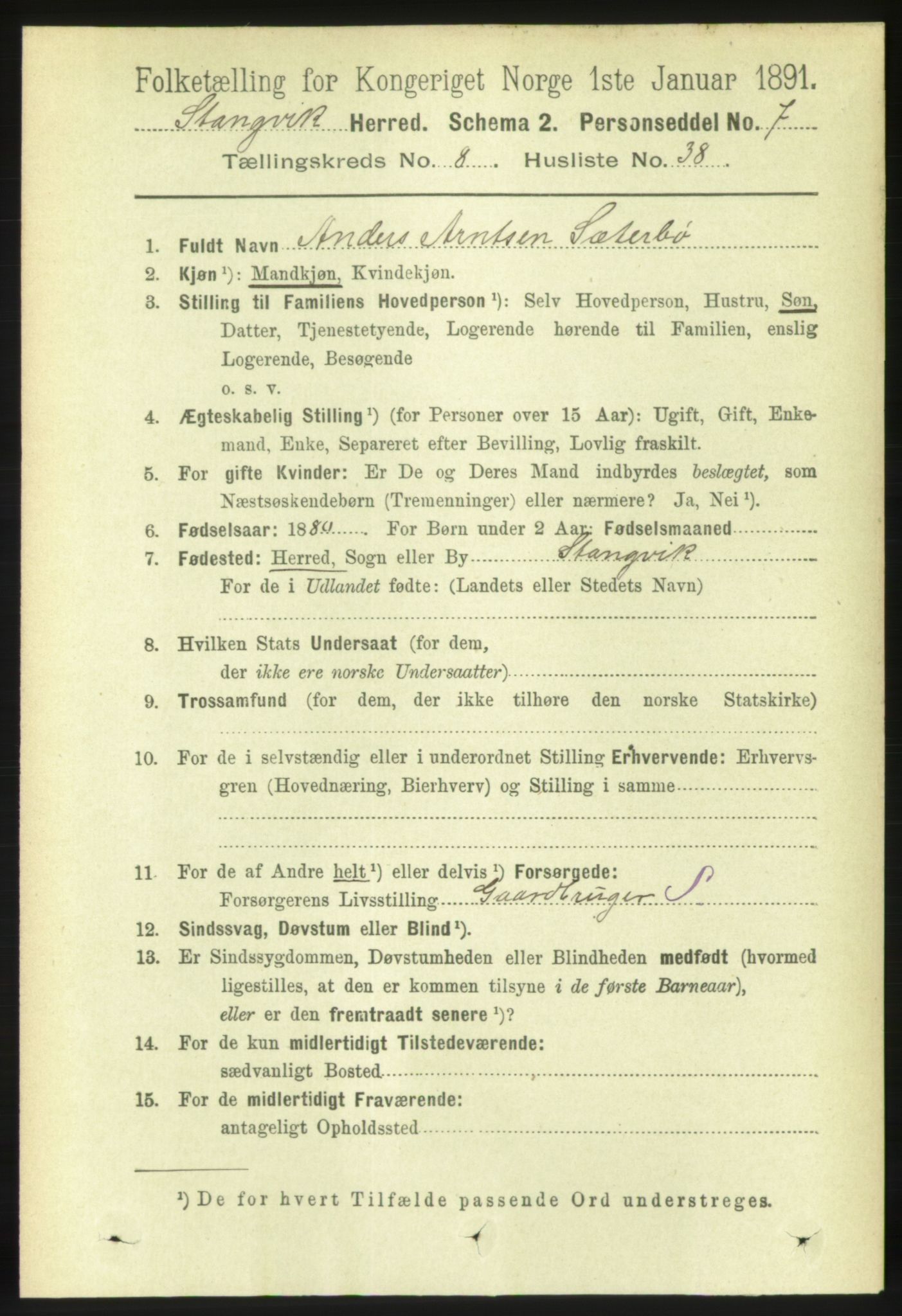 RA, 1891 census for 1564 Stangvik, 1891, p. 3599