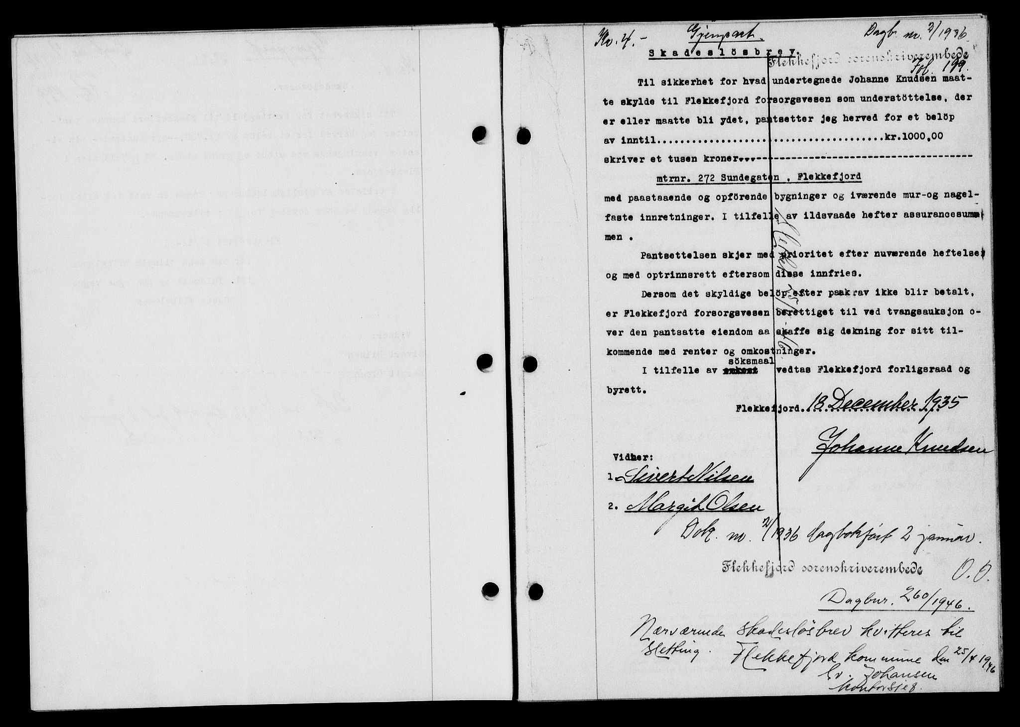 Flekkefjord sorenskriveri, SAK/1221-0001/G/Gb/Gba/L0052: Mortgage book no. 48, 1935-1936, Deed date: 02.01.1936