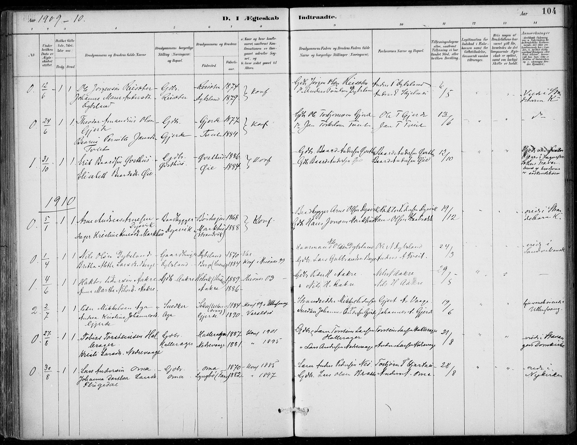 Strandebarm sokneprestembete, SAB/A-78401/H/Haa: Parish register (official) no. D  1, 1886-1912, p. 104