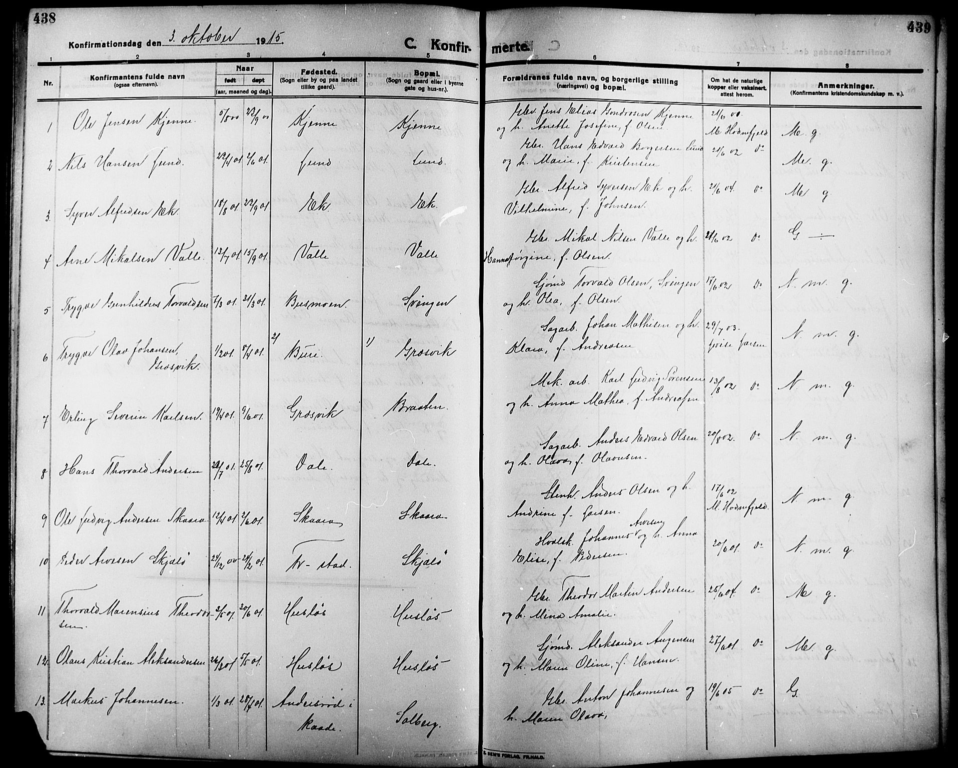 Onsøy prestekontor Kirkebøker, SAO/A-10914/G/Ga/L0003: Parish register (copy) no. I 3, 1910-1926, p. 438-439