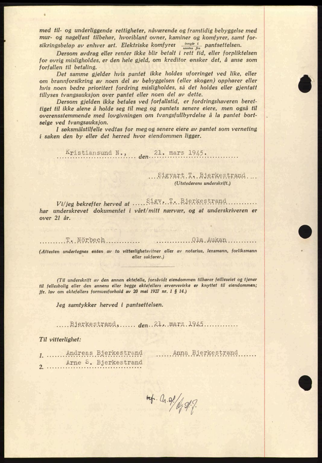 Nordmøre sorenskriveri, AV/SAT-A-4132/1/2/2Ca: Mortgage book no. B92, 1944-1945, Diary no: : 449/1945