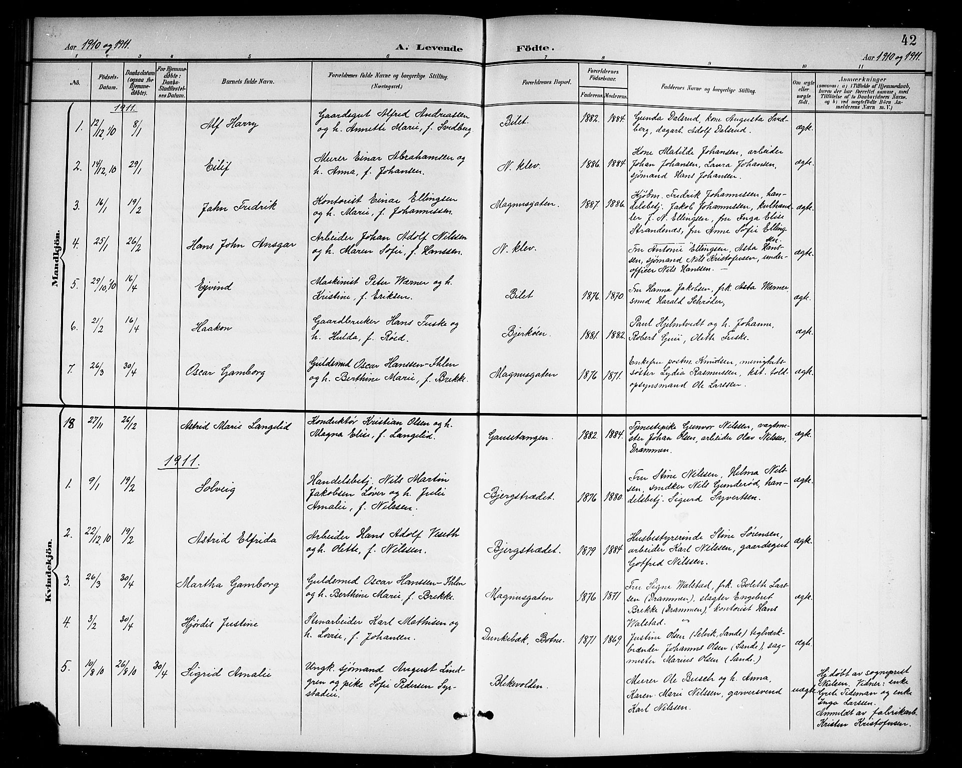 Holmestrand kirkebøker, AV/SAKO-A-346/G/Ga/L0006: Parish register (copy) no. 6, 1901-1923, p. 42