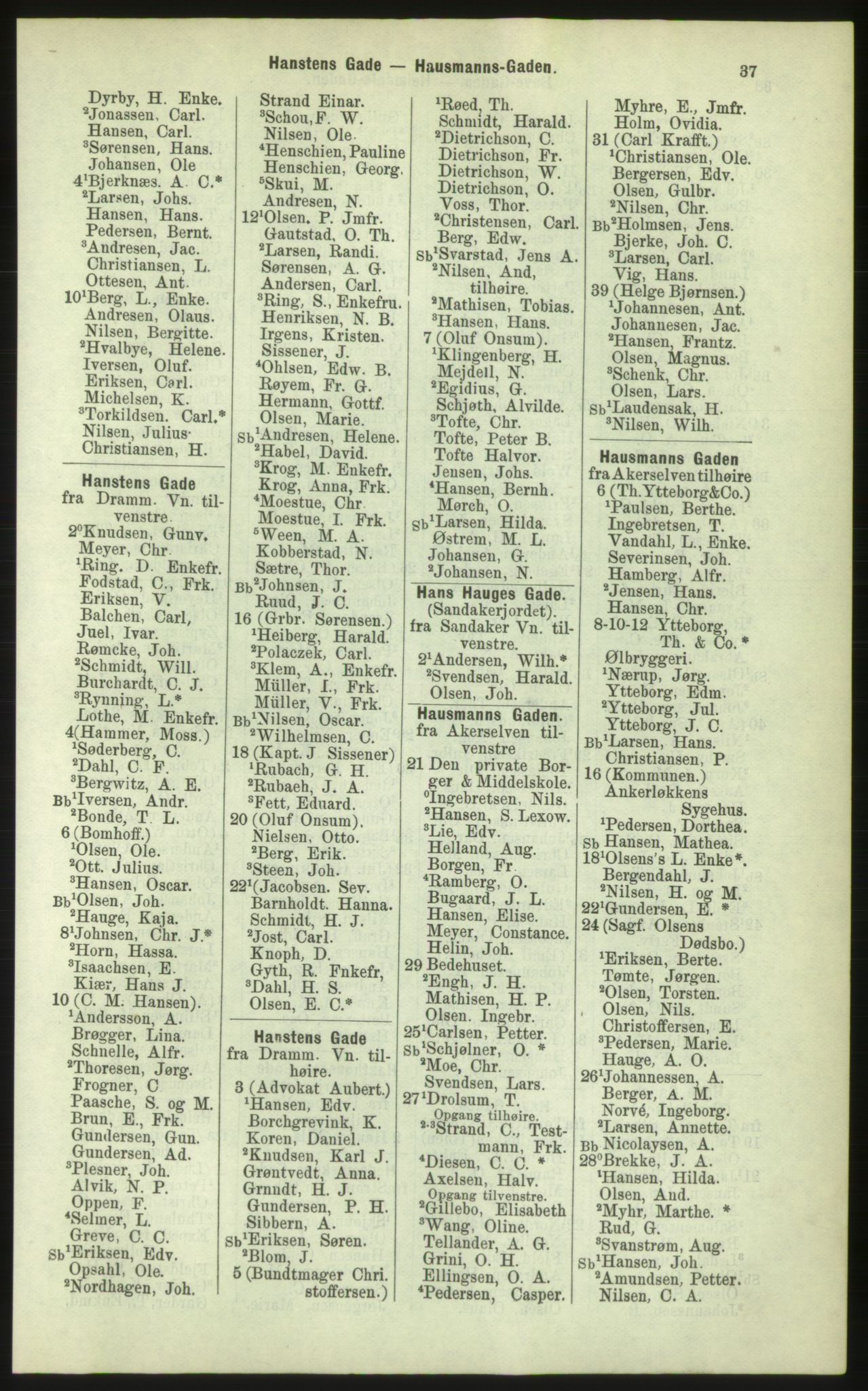 Kristiania/Oslo adressebok, PUBL/-, 1884, p. 37