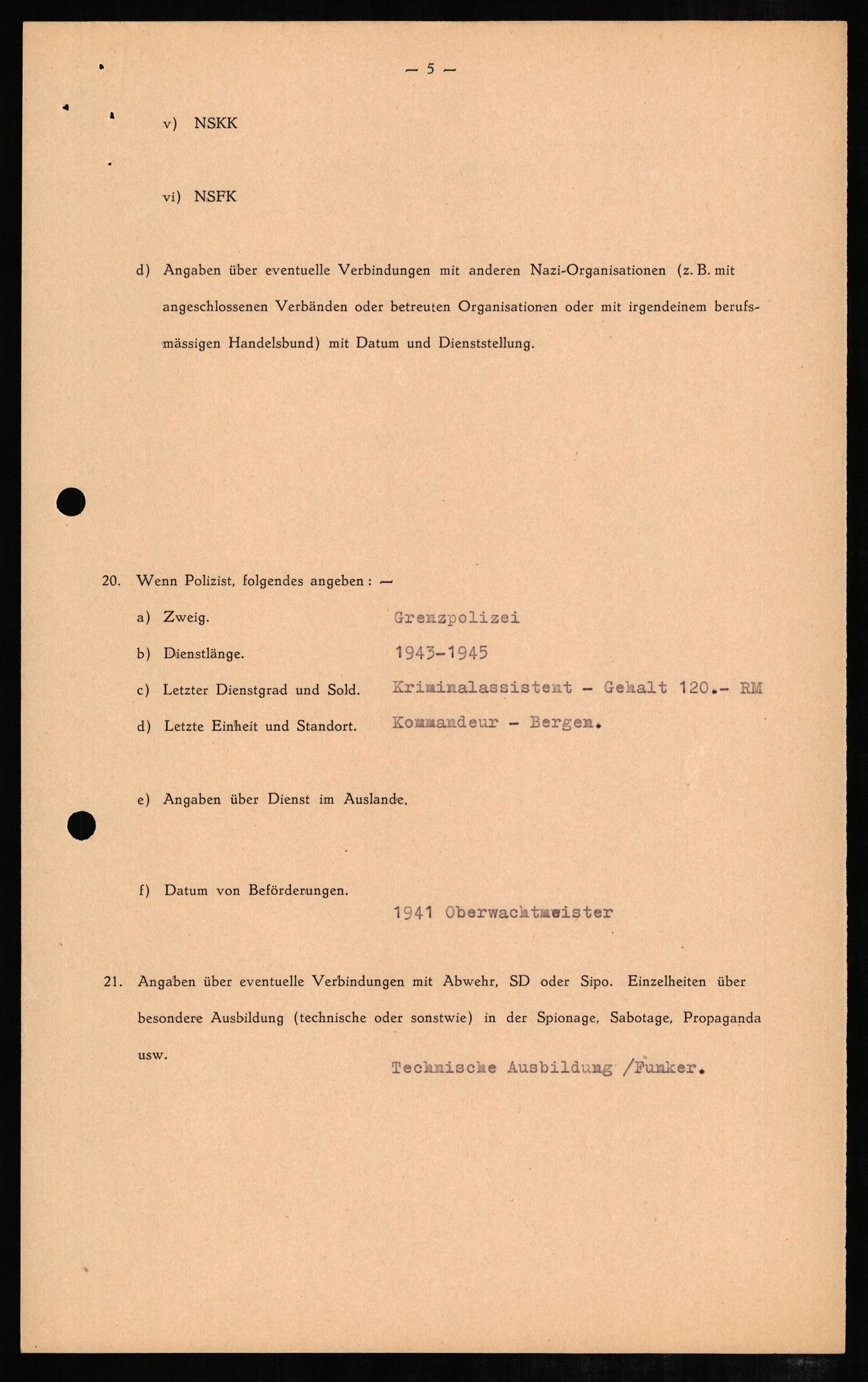 Forsvaret, Forsvarets overkommando II, RA/RAFA-3915/D/Db/L0007: CI Questionaires. Tyske okkupasjonsstyrker i Norge. Tyskere., 1945-1946, p. 325