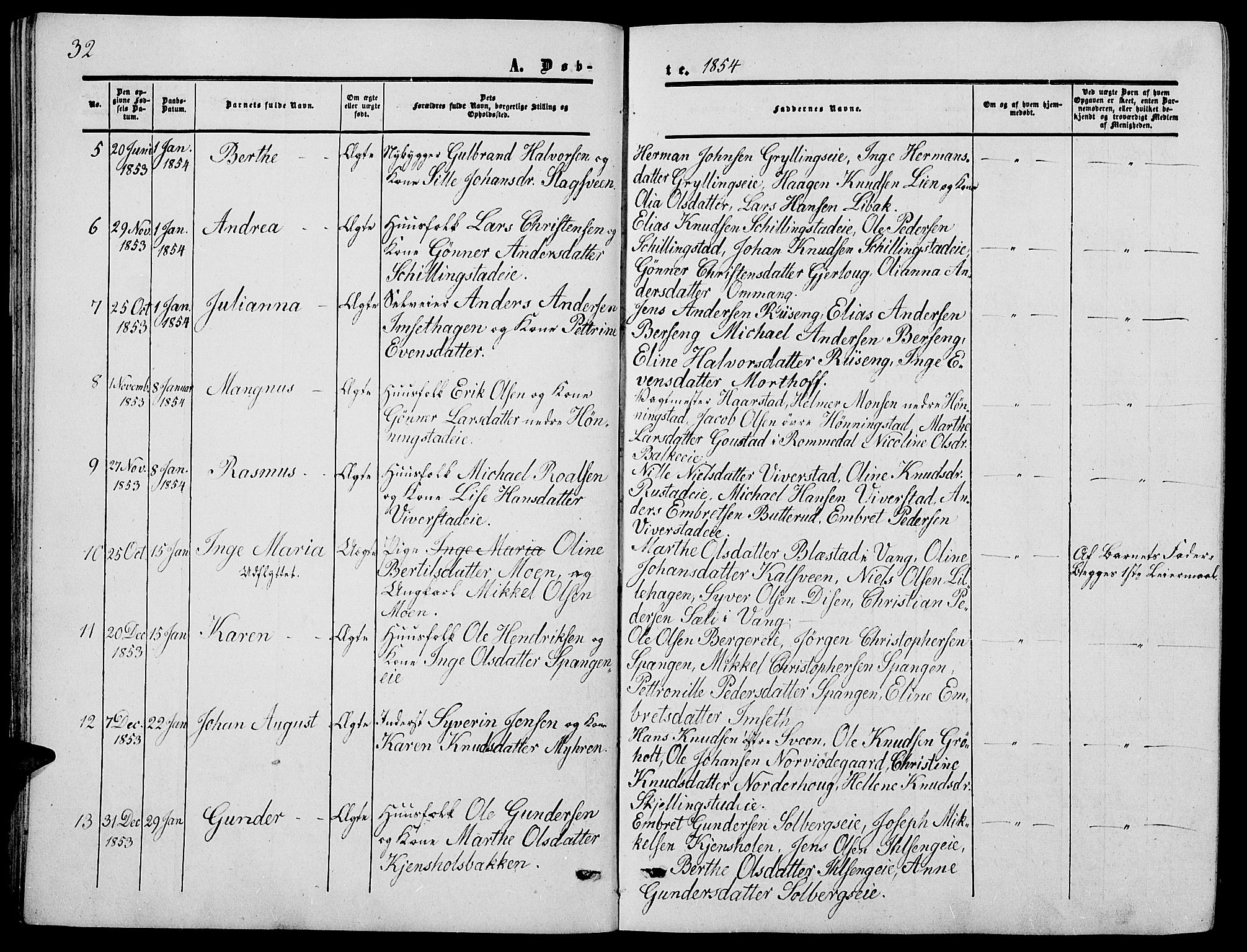 Løten prestekontor, AV/SAH-PREST-022/L/La/L0003: Parish register (copy) no. 3, 1850-1862, p. 32