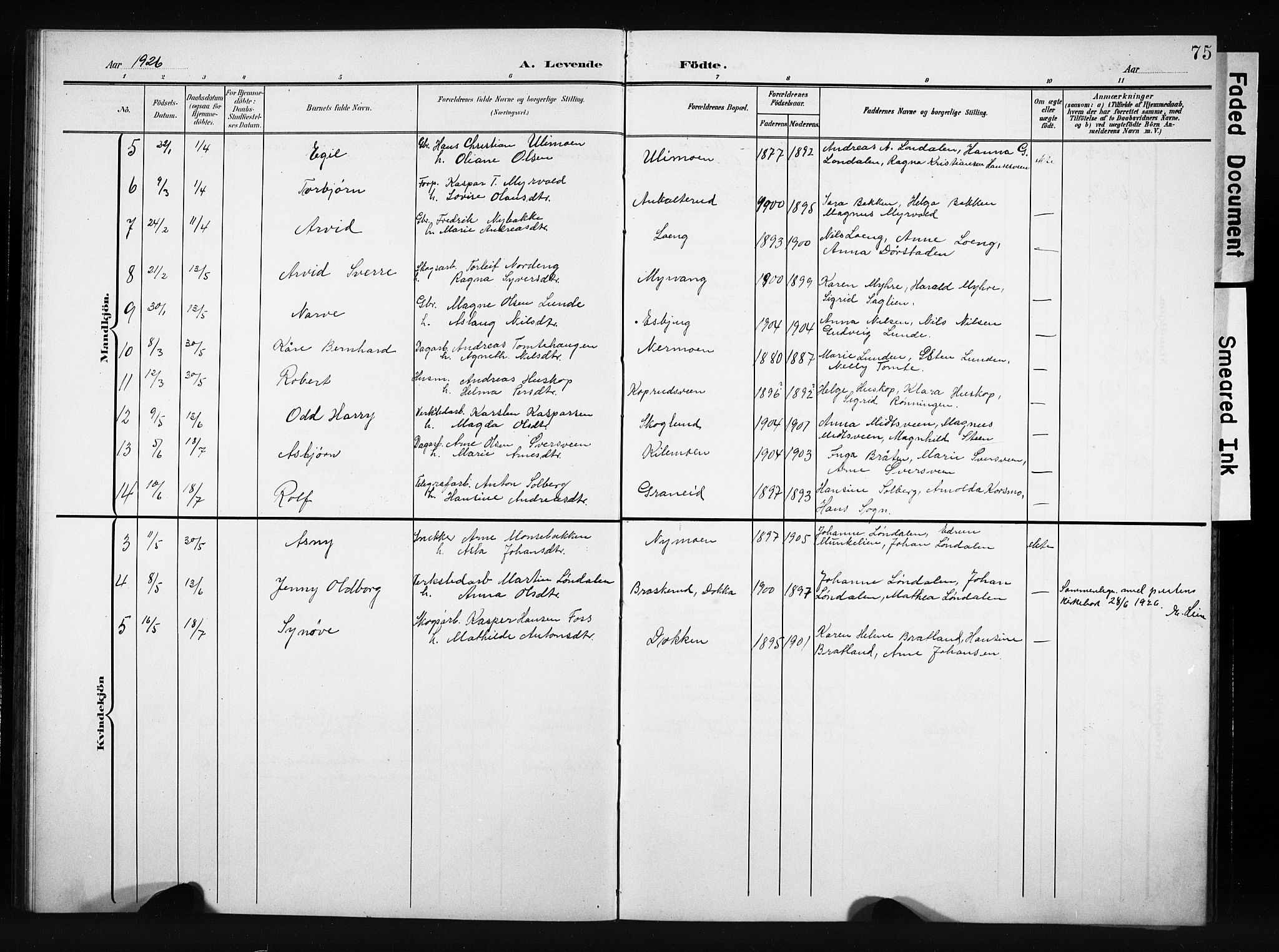 Nordre Land prestekontor, AV/SAH-PREST-124/H/Ha/Hab/L0006: Parish register (copy) no. 6, 1905-1929, p. 75