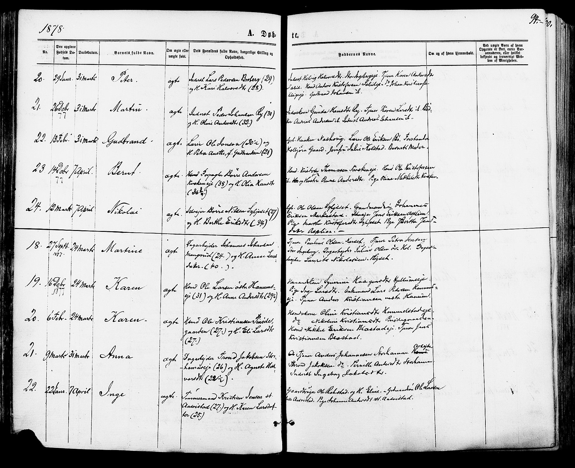 Vang prestekontor, Hedmark, SAH/PREST-008/H/Ha/Haa/L0015: Parish register (official) no. 15, 1871-1885, p. 94