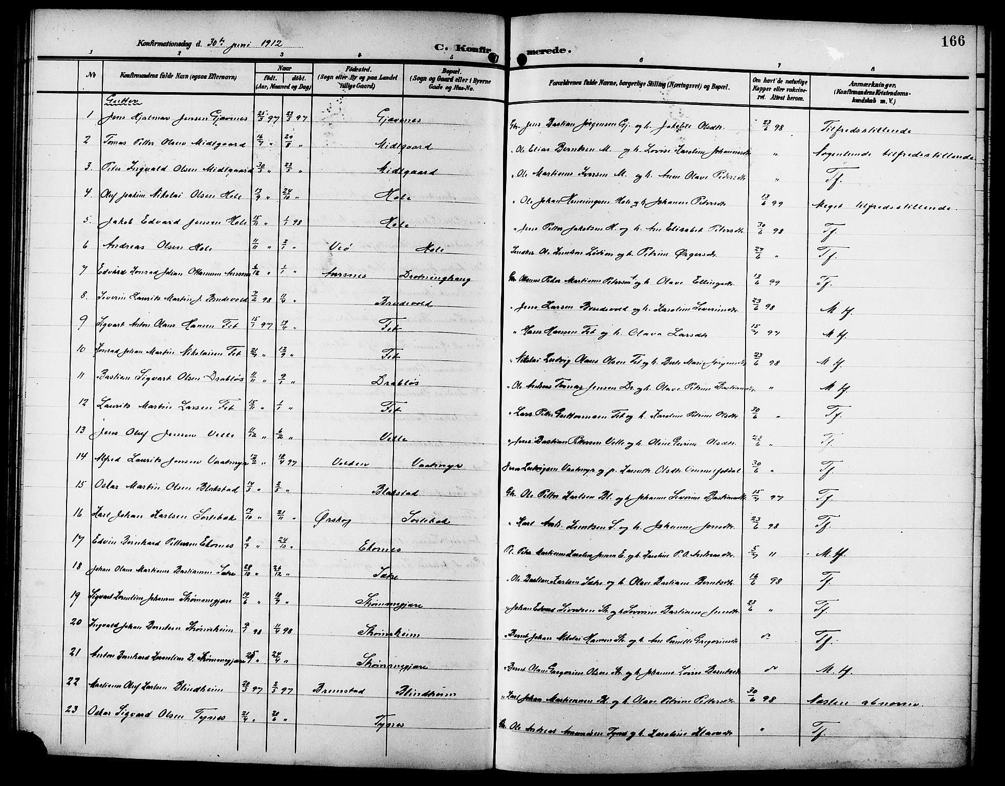 Ministerialprotokoller, klokkerbøker og fødselsregistre - Møre og Romsdal, SAT/A-1454/523/L0341: Parish register (copy) no. 523C04, 1903-1916, p. 166