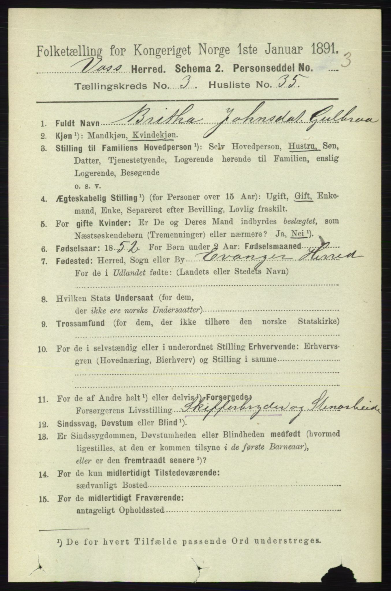 RA, 1891 census for 1235 Voss, 1891, p. 1397