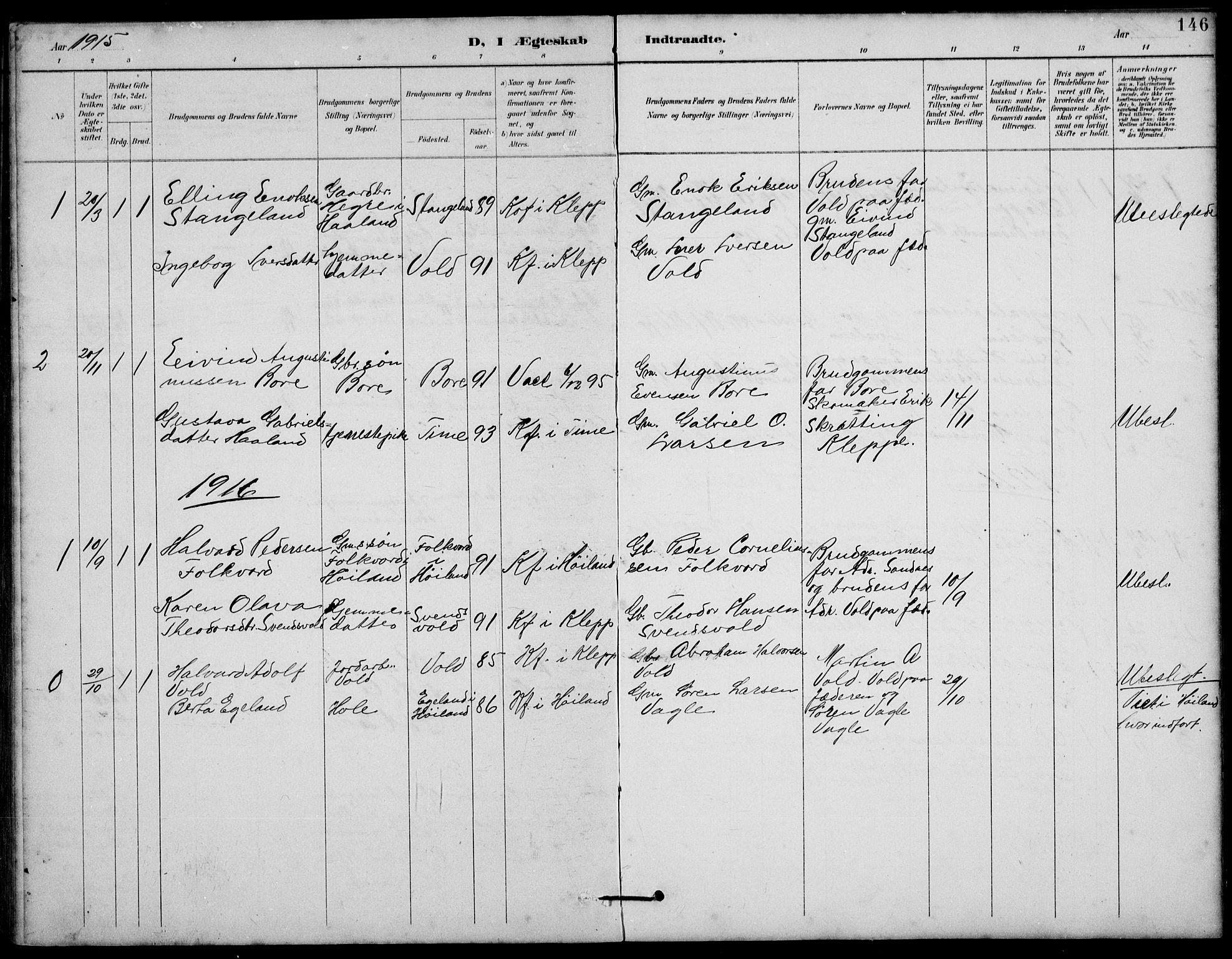 Klepp sokneprestkontor, AV/SAST-A-101803/001/3/30BB/L0006: Parish register (copy) no. B 6, 1889-1936, p. 146