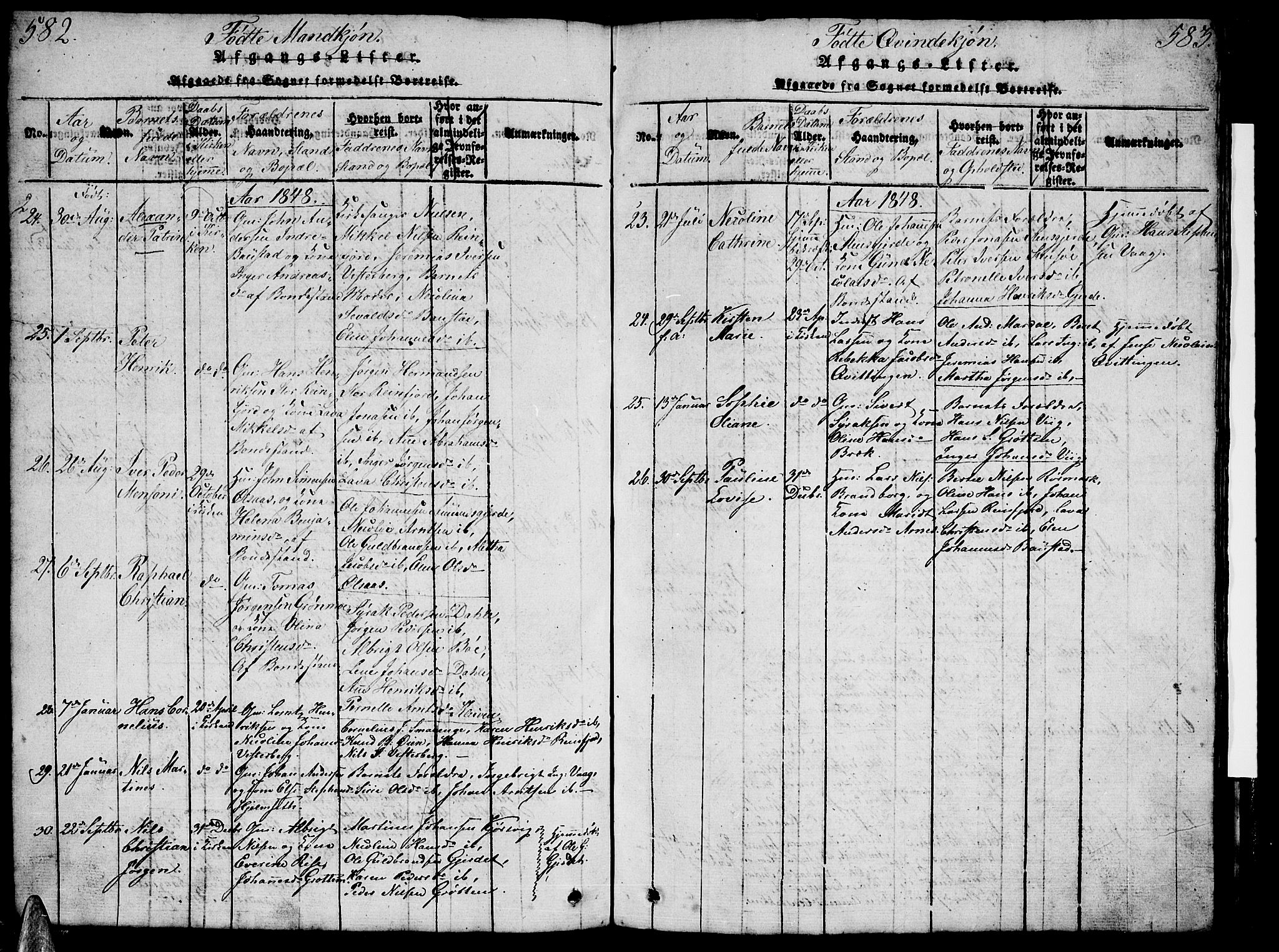 Ministerialprotokoller, klokkerbøker og fødselsregistre - Nordland, AV/SAT-A-1459/812/L0186: Parish register (copy) no. 812C04, 1820-1849, p. 582-583