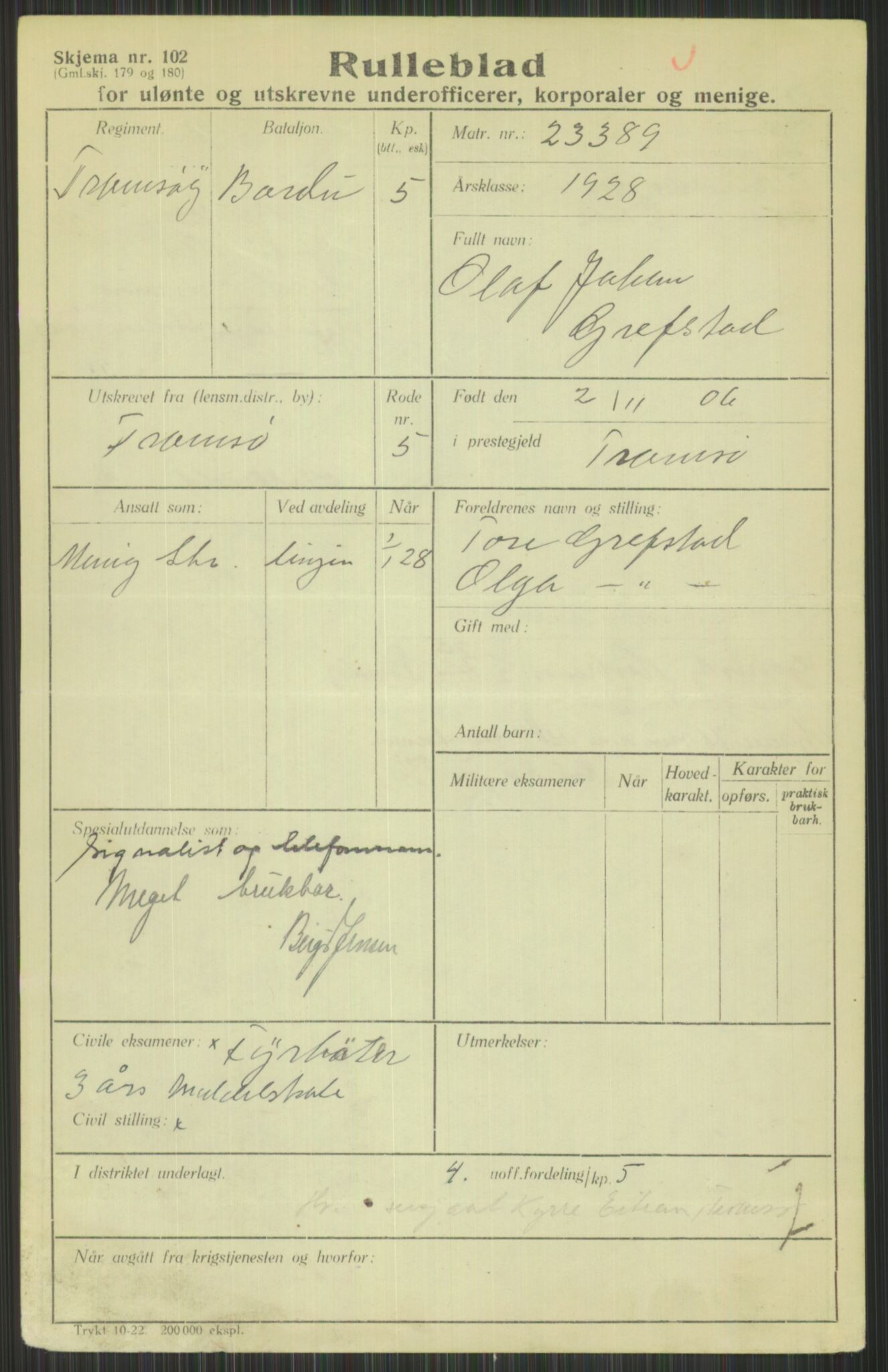 Forsvaret, Troms infanteriregiment nr. 16, AV/RA-RAFA-3146/P/Pa/L0013/0003: Rulleblad / Rulleblad for regimentets menige mannskaper, årsklasse 1928, 1928, p. 143