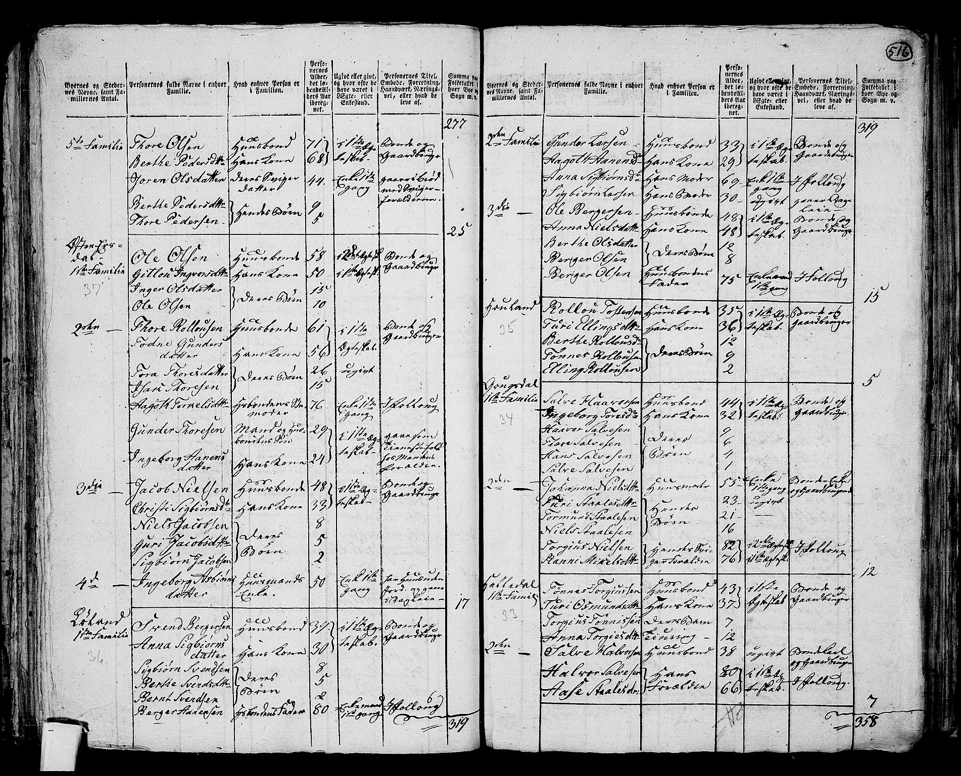 RA, 1801 census for 1045P Bakke, 1801, p. 515b-516a