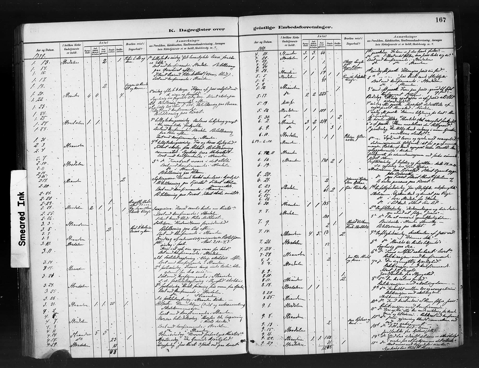 Ministerialprotokoller, klokkerbøker og fødselsregistre - Møre og Romsdal, SAT/A-1454/520/L0283: Parish register (official) no. 520A12, 1882-1898, p. 167