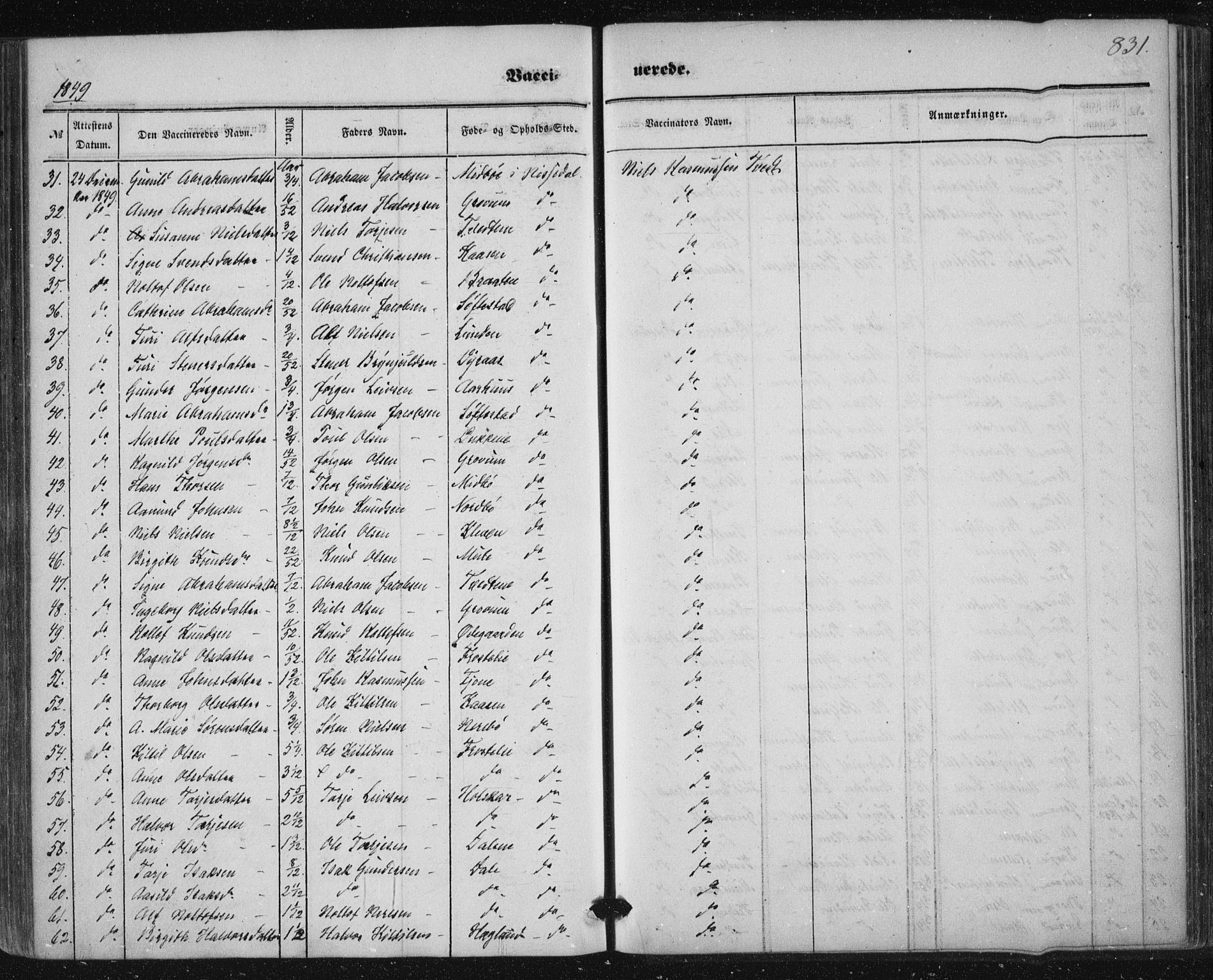 Nissedal kirkebøker, SAKO/A-288/F/Fa/L0003: Parish register (official) no. I 3, 1846-1870, p. 830-831