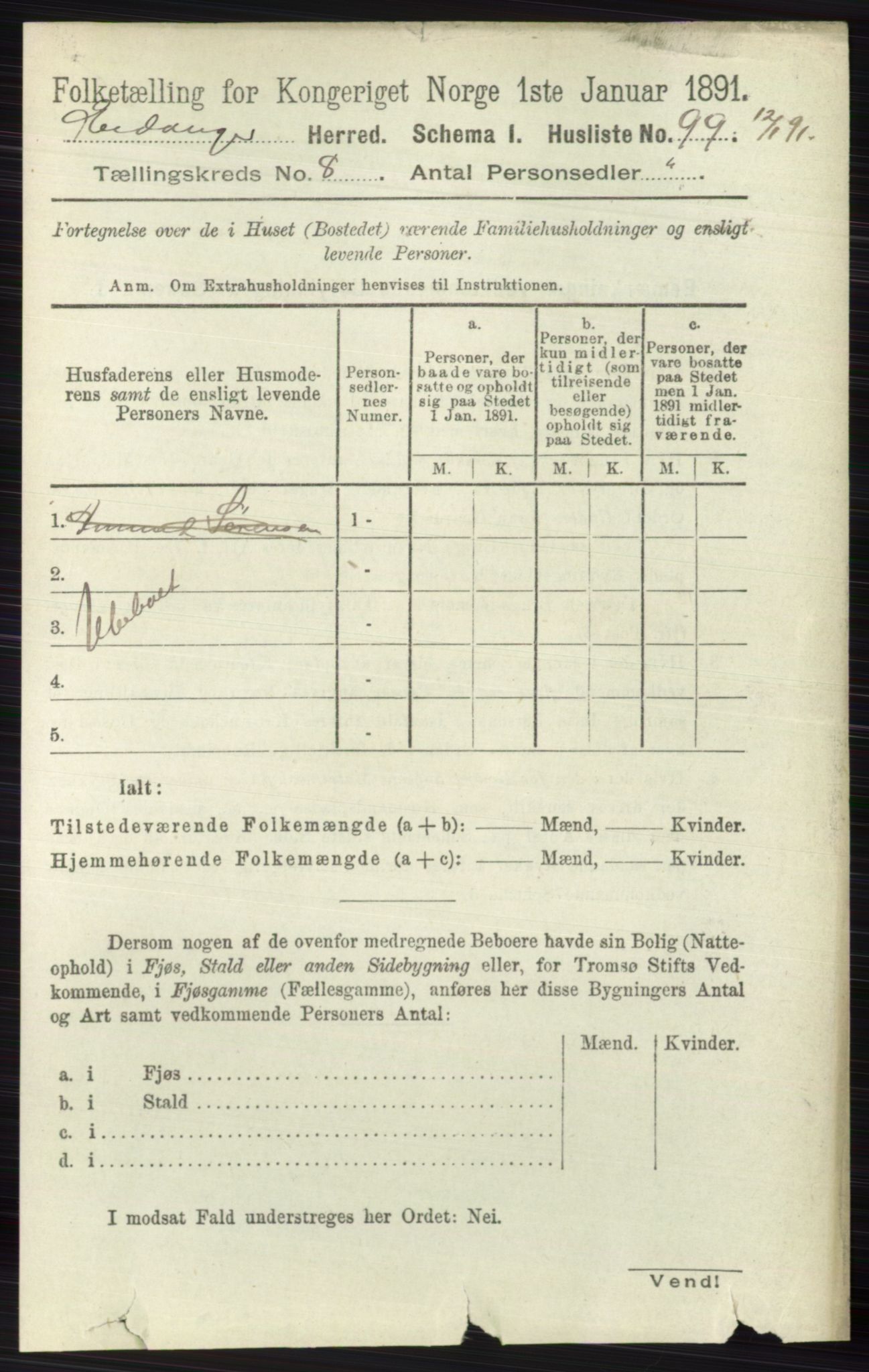 RA, 1891 census for 0813 Eidanger, 1891, p. 2984