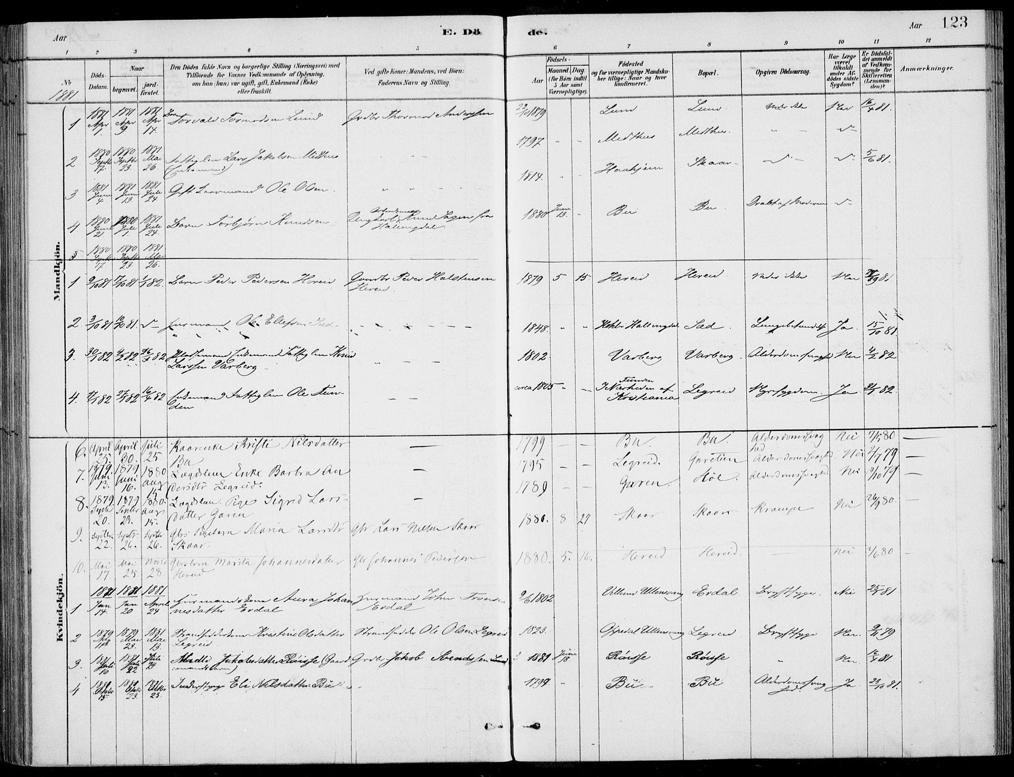 Ulvik sokneprestembete, SAB/A-78801/H/Haa: Parish register (official) no. D  1, 1878-1903, p. 123