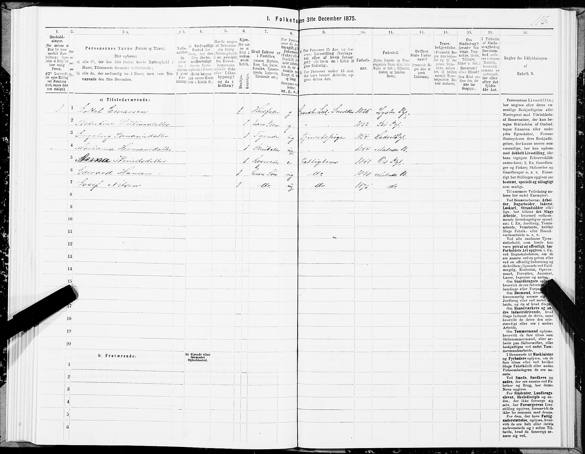 SAT, 1875 census for 1867P Bø, 1875, p. 3116