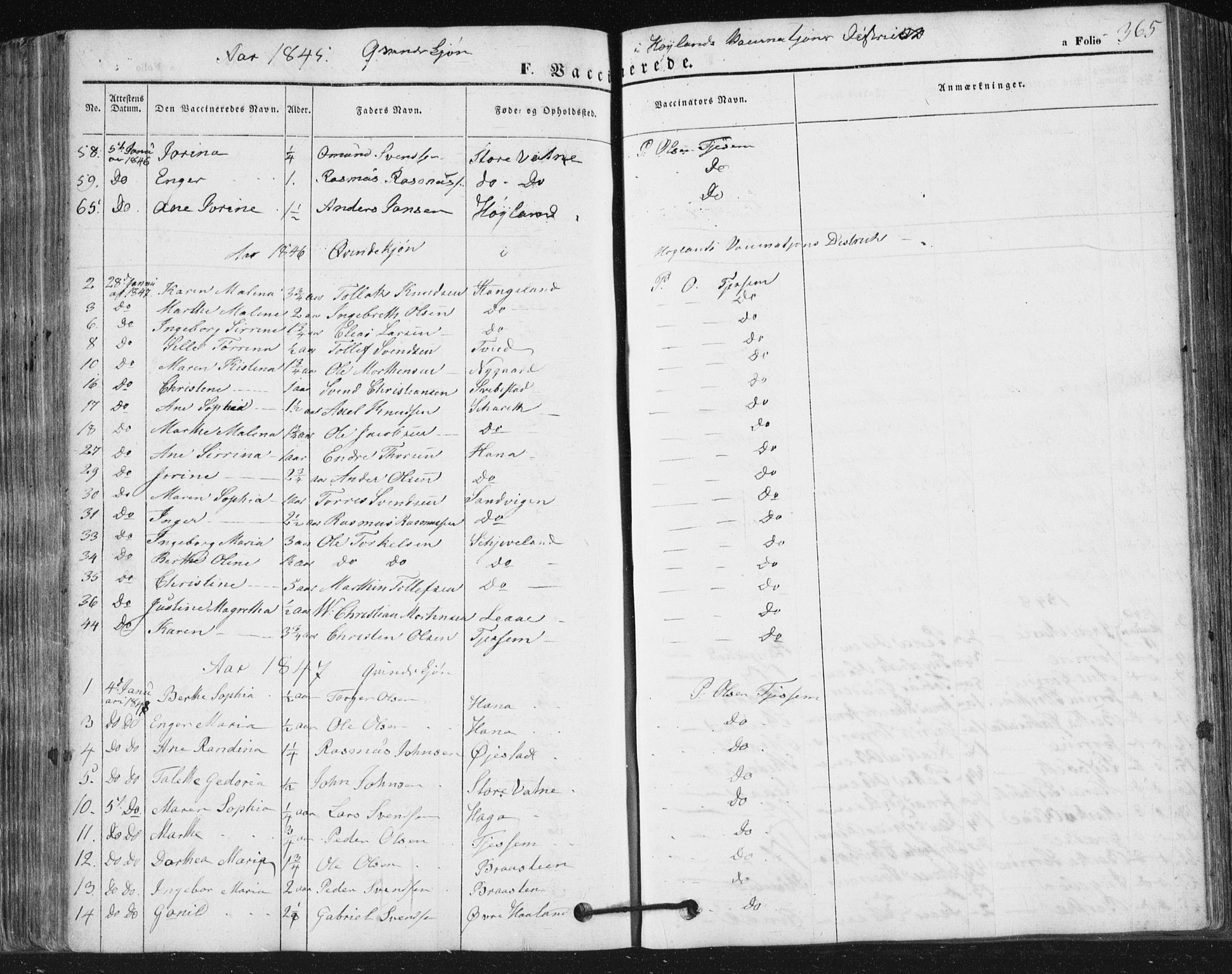 Høyland sokneprestkontor, SAST/A-101799/001/30BA/L0008: Parish register (official) no. A 8, 1841-1856, p. 365