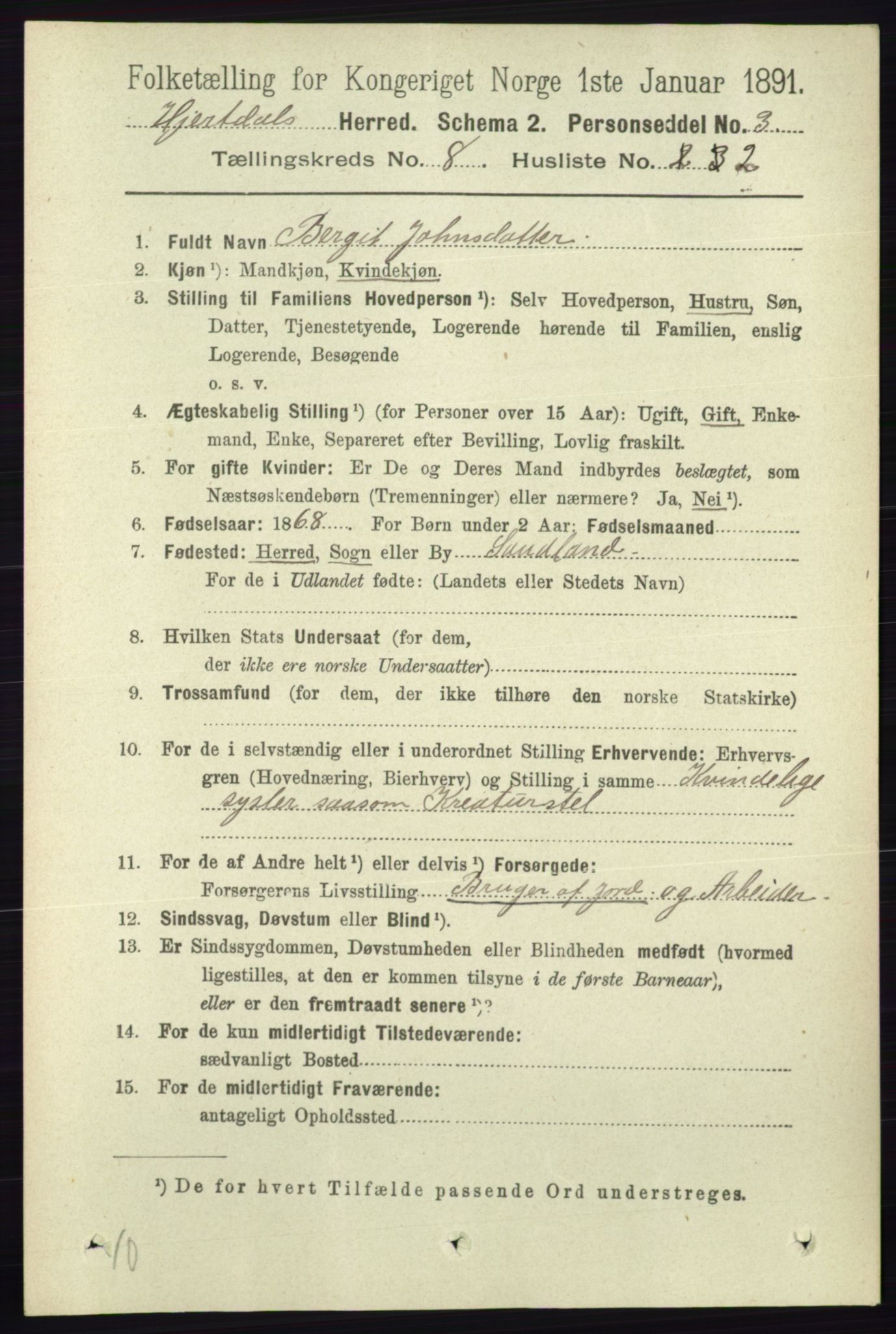 RA, 1891 census for 0827 Hjartdal, 1891, p. 2814