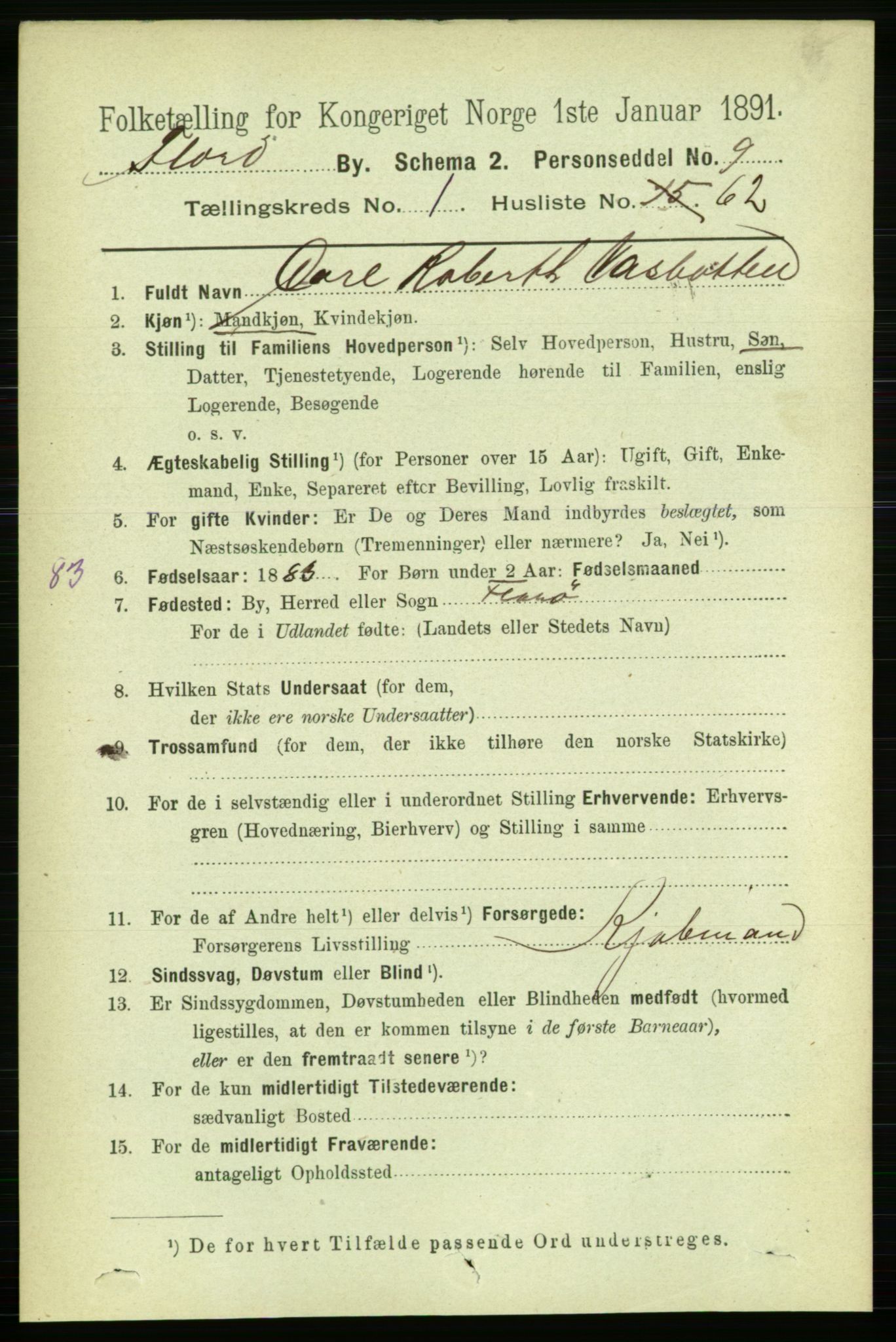 RA, 1891 census for 1401 Florø, 1891, p. 831