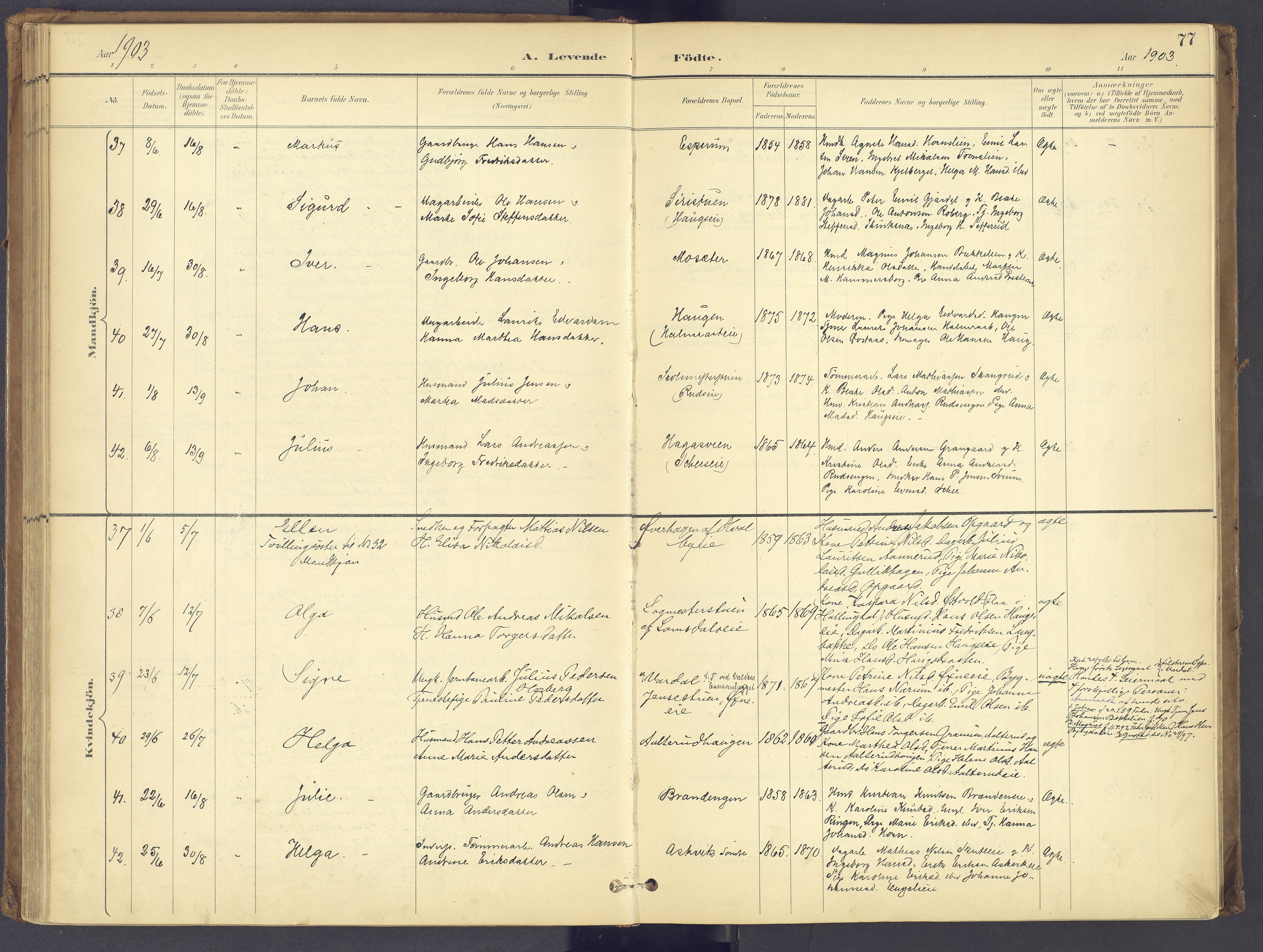 Søndre Land prestekontor, AV/SAH-PREST-122/K/L0006: Parish register (official) no. 6, 1895-1904, p. 77