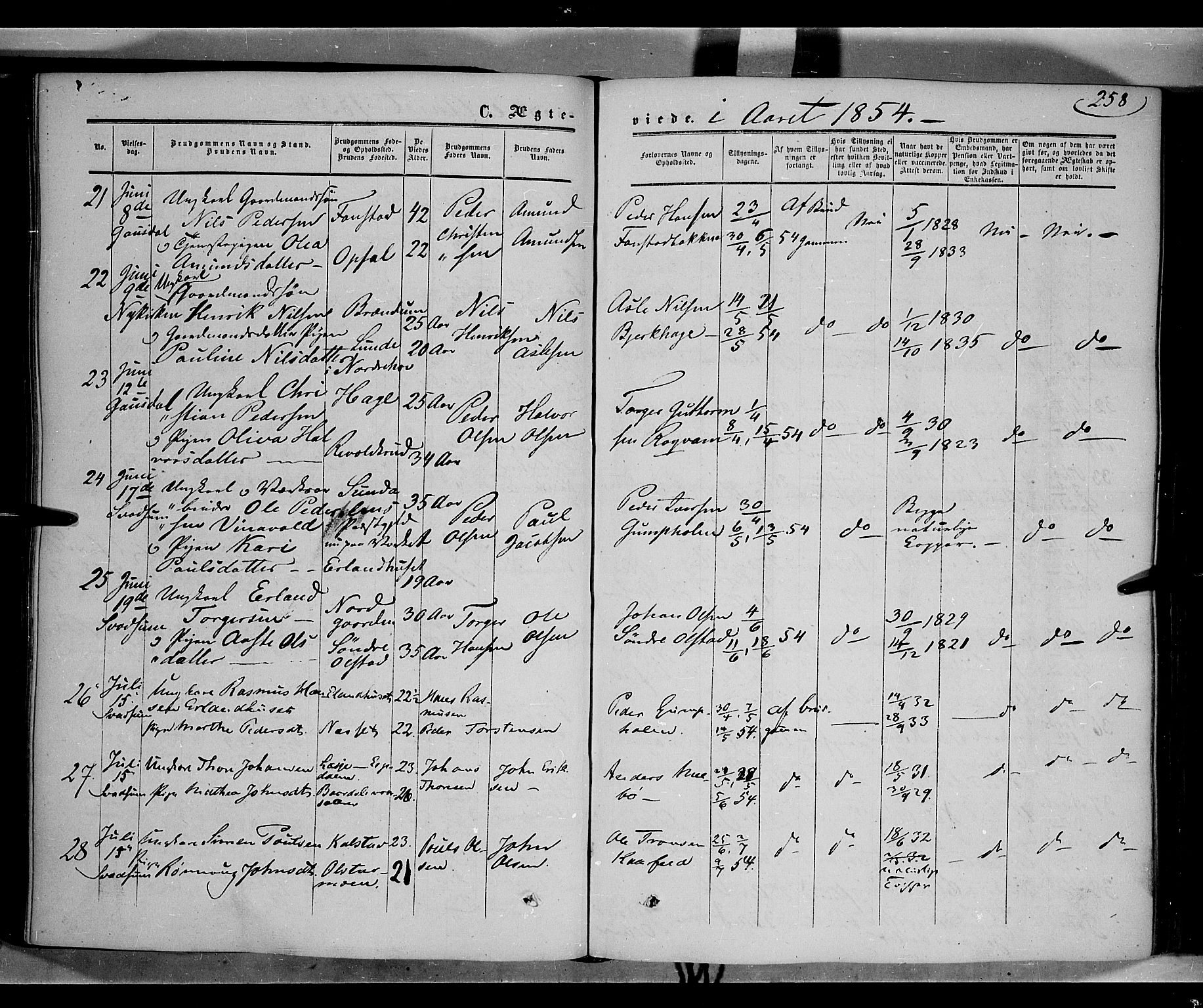 Gausdal prestekontor, AV/SAH-PREST-090/H/Ha/Haa/L0008: Parish register (official) no. 8, 1850-1861, p. 258