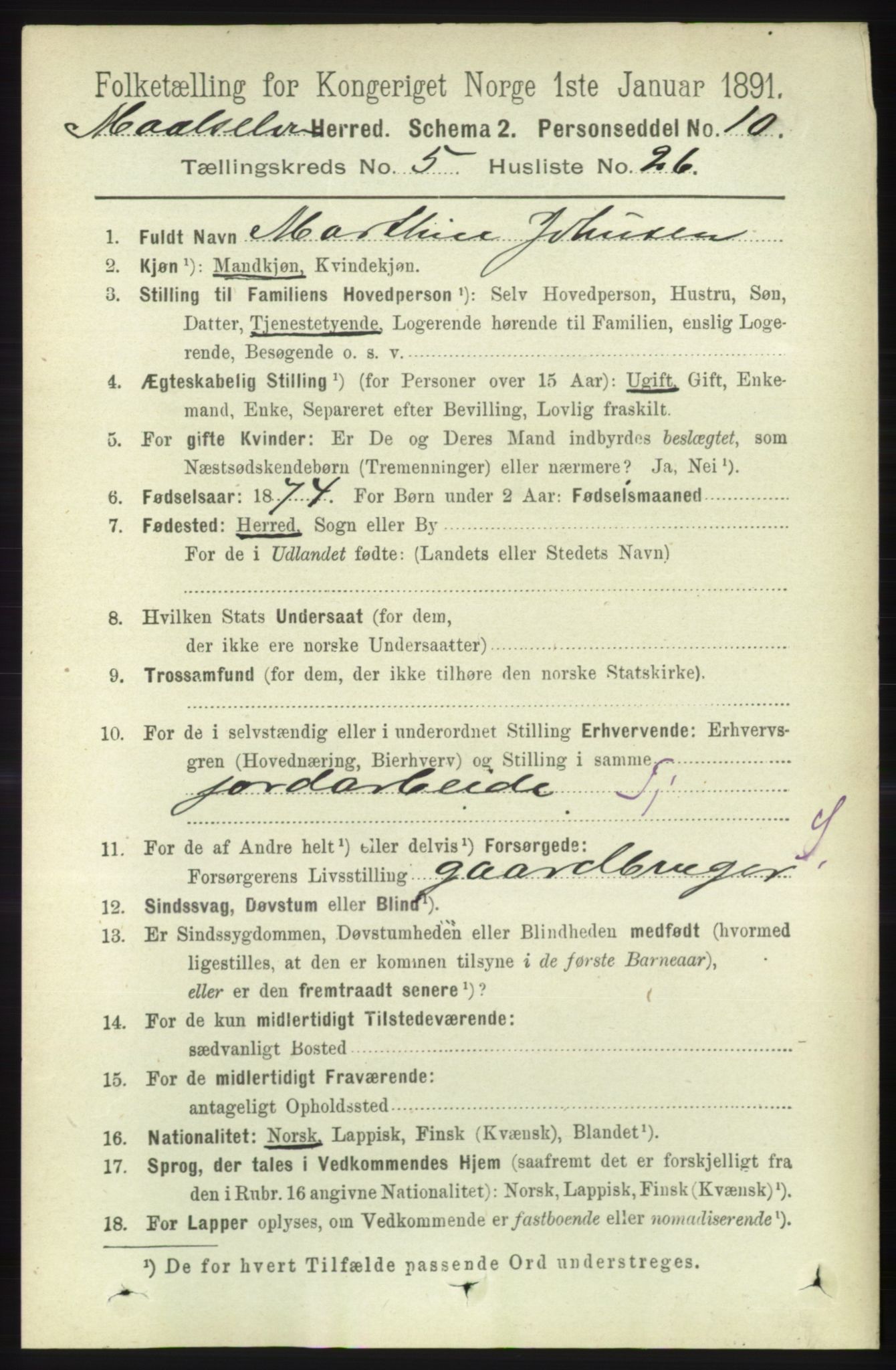 RA, 1891 census for 1924 Målselv, 1891, p. 1798