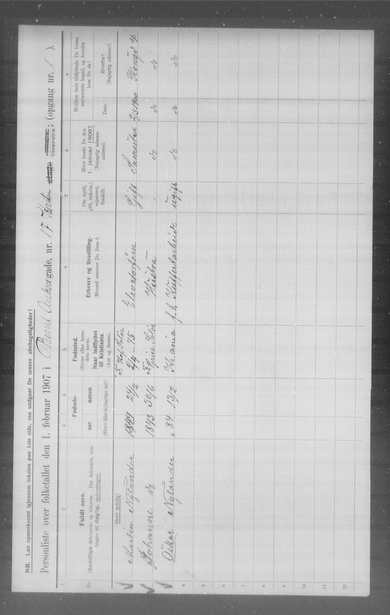 OBA, Municipal Census 1907 for Kristiania, 1907, p. 2567