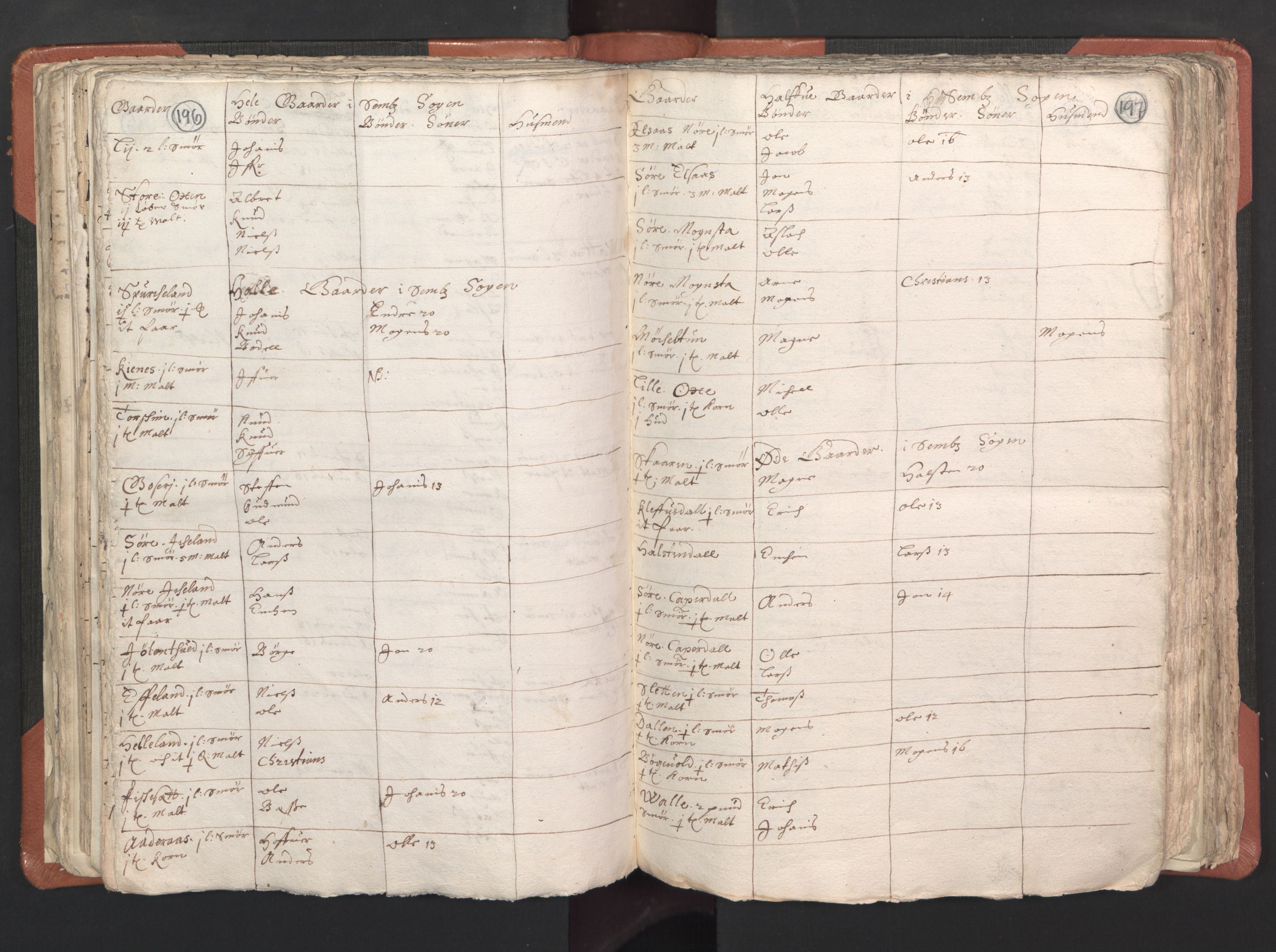 RA, Vicar's Census 1664-1666, no. 22: Nordhordland deanery, 1664-1666, p. 196-197