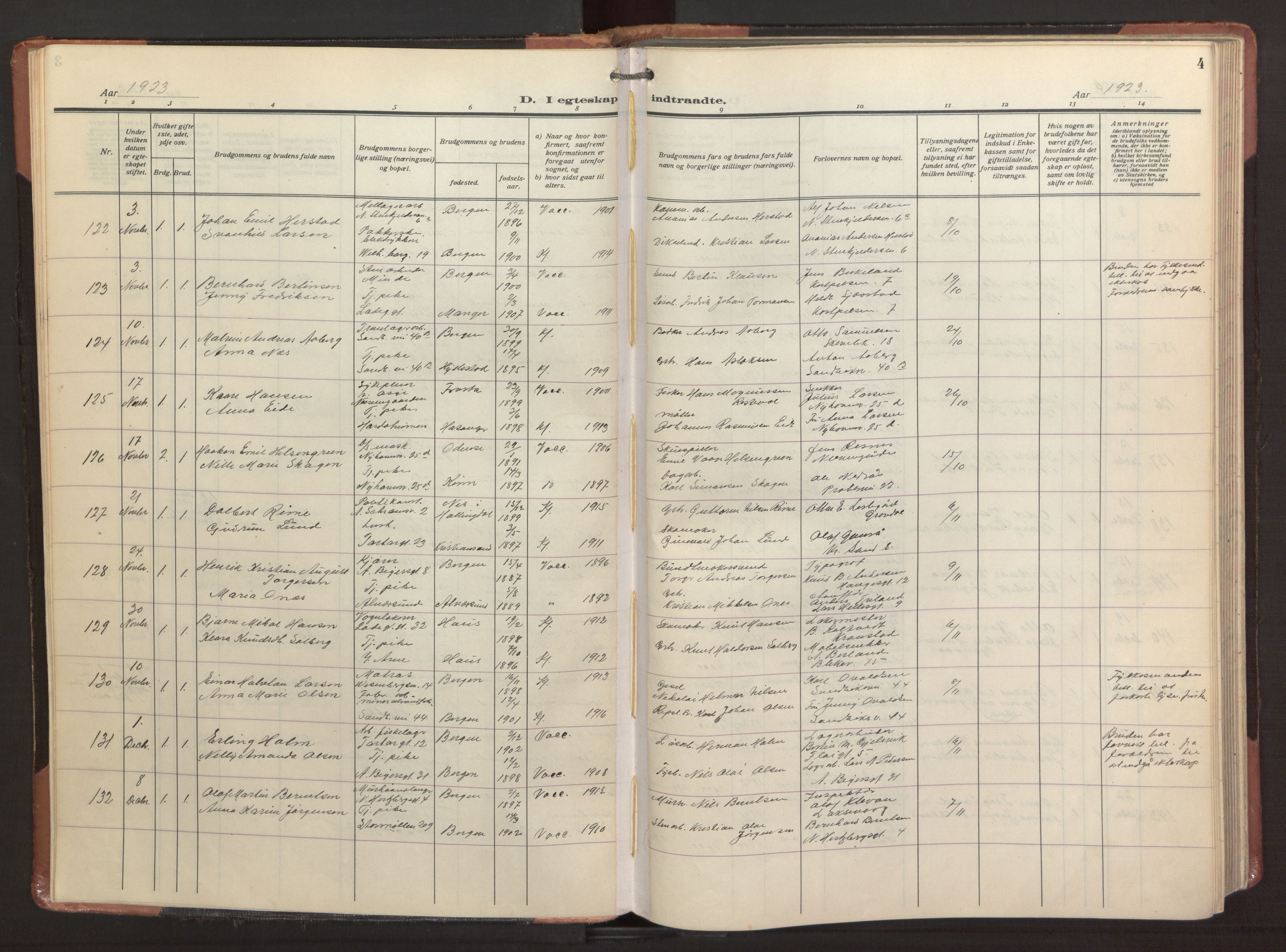 Sandviken Sokneprestembete, AV/SAB-A-77601/H/Ha/L0016: Parish register (official) no. D 3, 1923-1940, p. 4