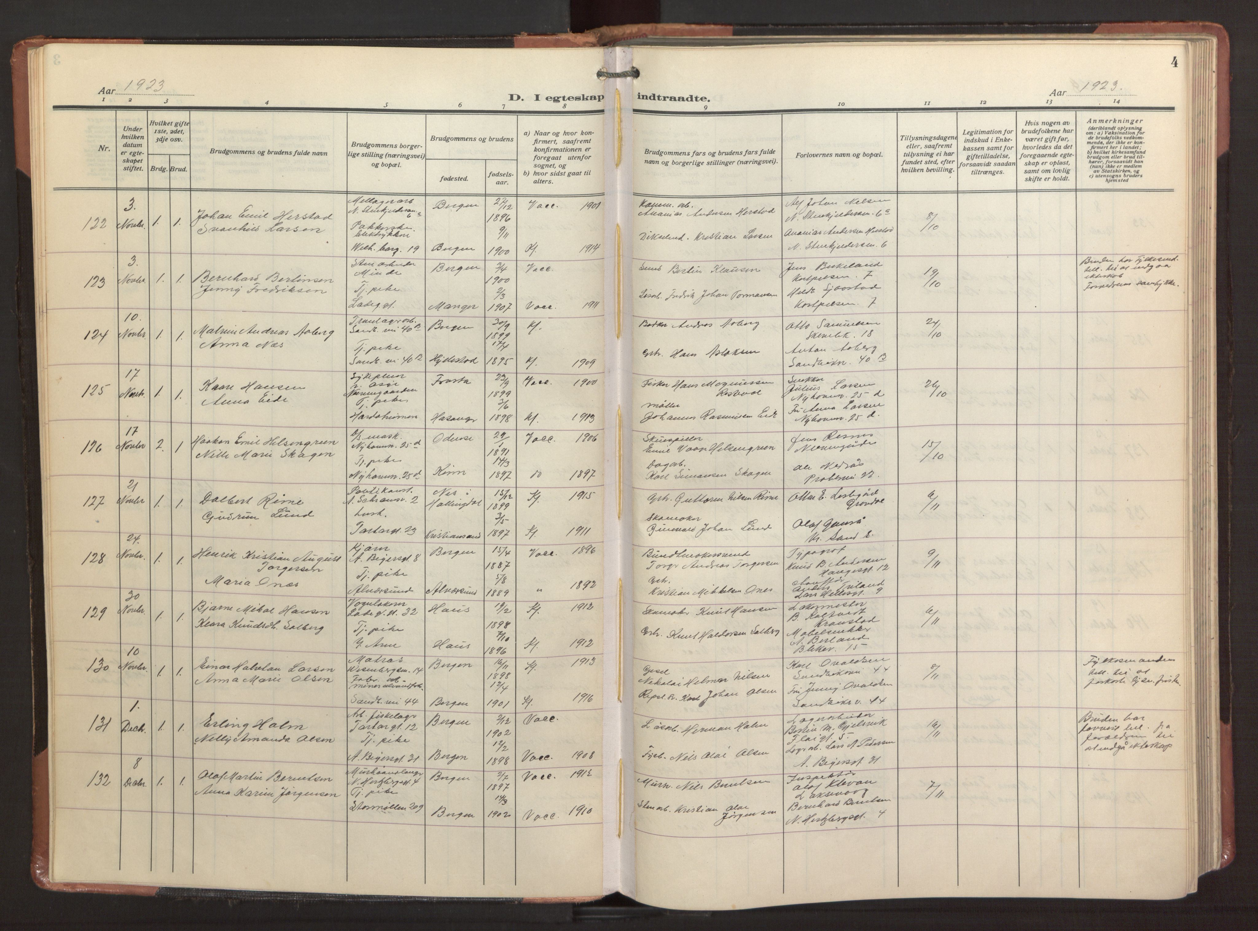 Sandviken Sokneprestembete, SAB/A-77601/H/Ha/L0016: Parish register (official) no. D 3, 1923-1940, p. 4